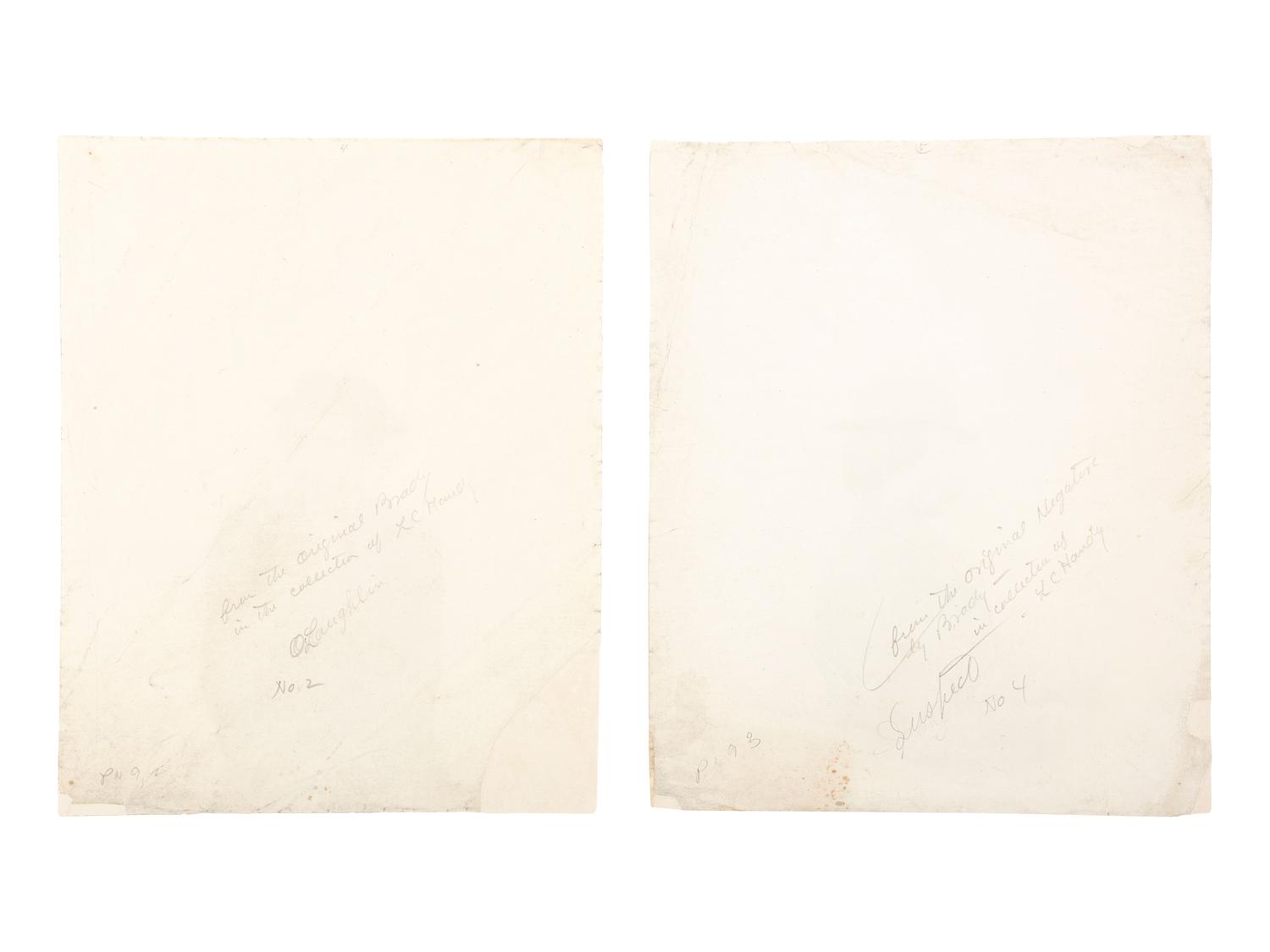 Abraham Lincoln [LINCOLN, ABRAHAM (1809-1865)]. [GARDNER, Alexander (1821-1882), photographer]. Two photographs of Lincoln conspirators Michael O'Laughlen and Thomas Jones. April, 1865.
