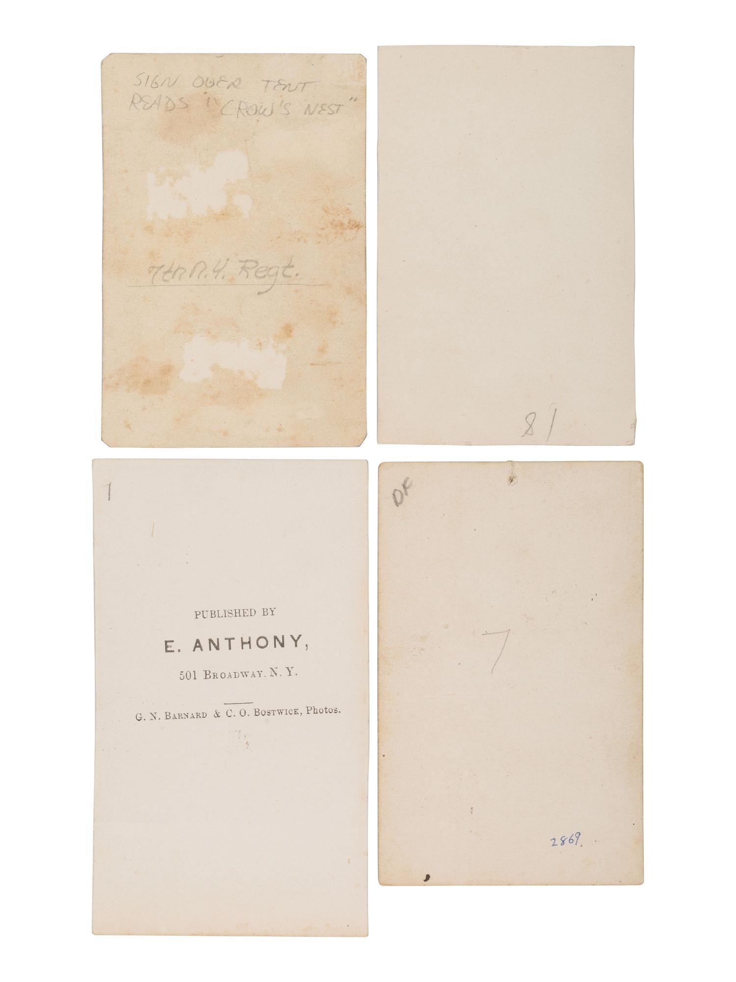 [CIVIL WAR]. A group of 8 photographs of the 7th New York State Militia at Camp Cameron. April-June, 1861.