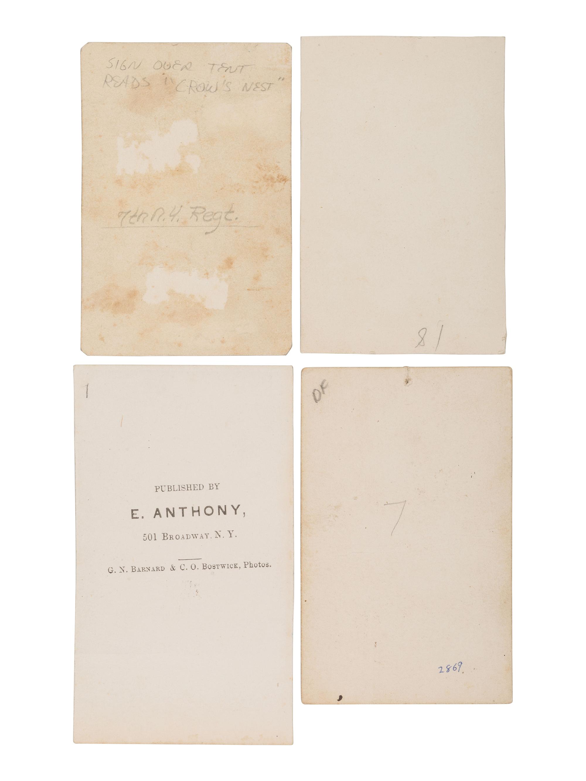 [CIVIL WAR]. A group of 8 photographs of the 7th New York State Militia at Camp Cameron. April-June, 1861.