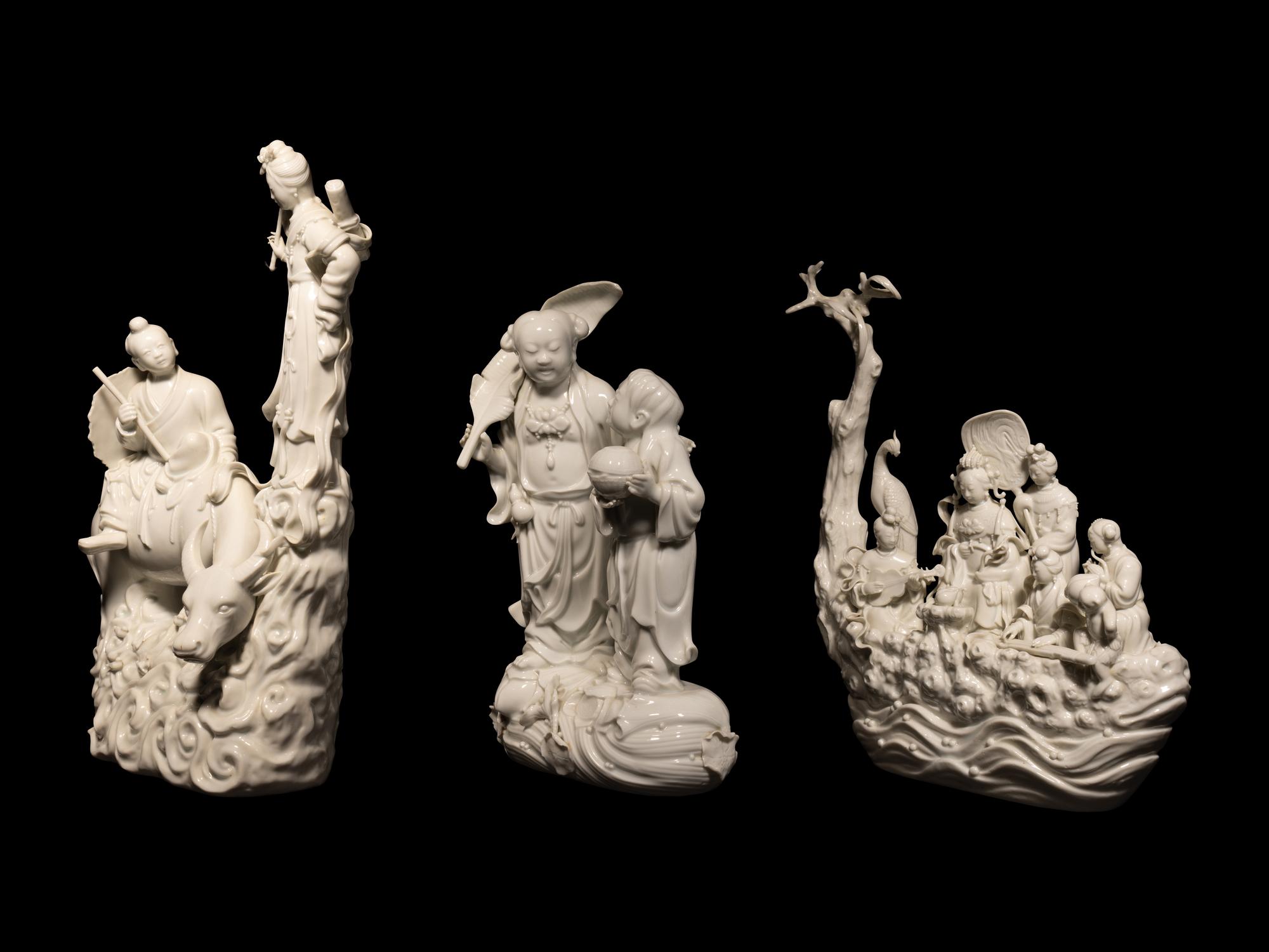 Three Chinese Dehua Blanc-de-Chine Porcelain Figural Groups