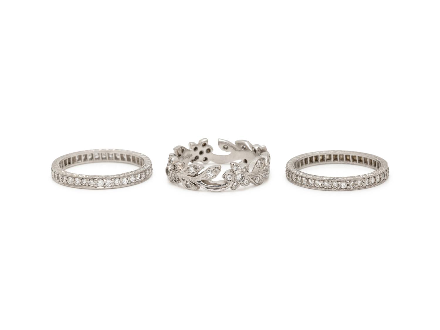 COLLECTION OF DIAMOND AND PLATINUM STACKING BAND RINGS