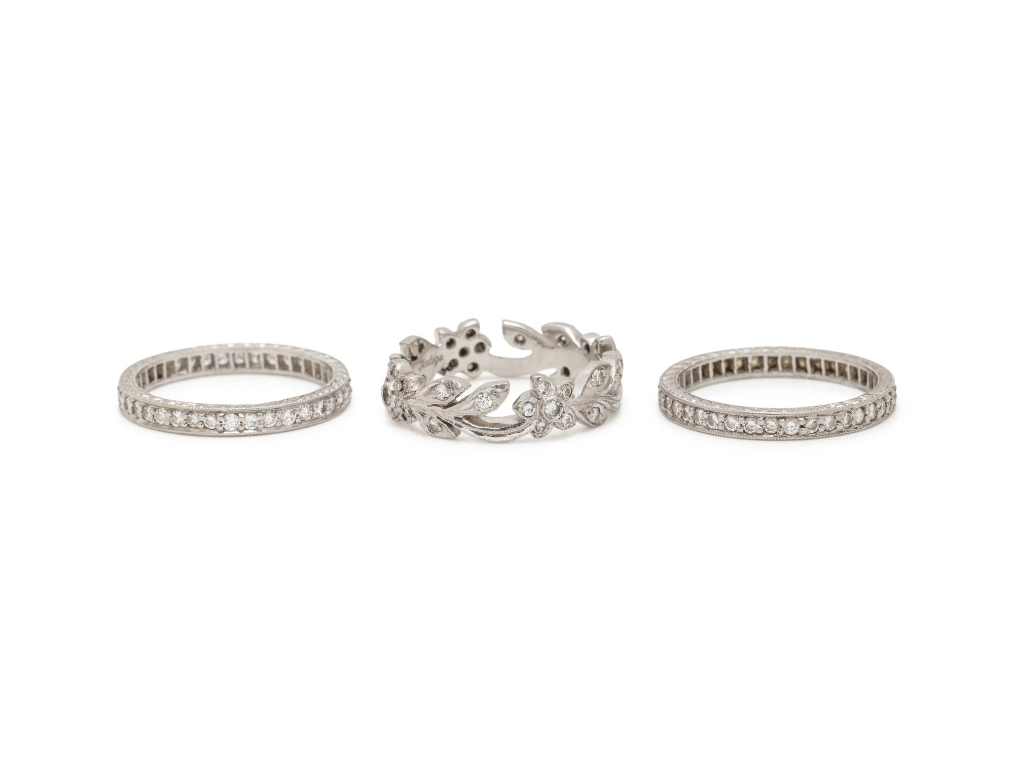 COLLECTION OF DIAMOND AND PLATINUM STACKING BAND RINGS