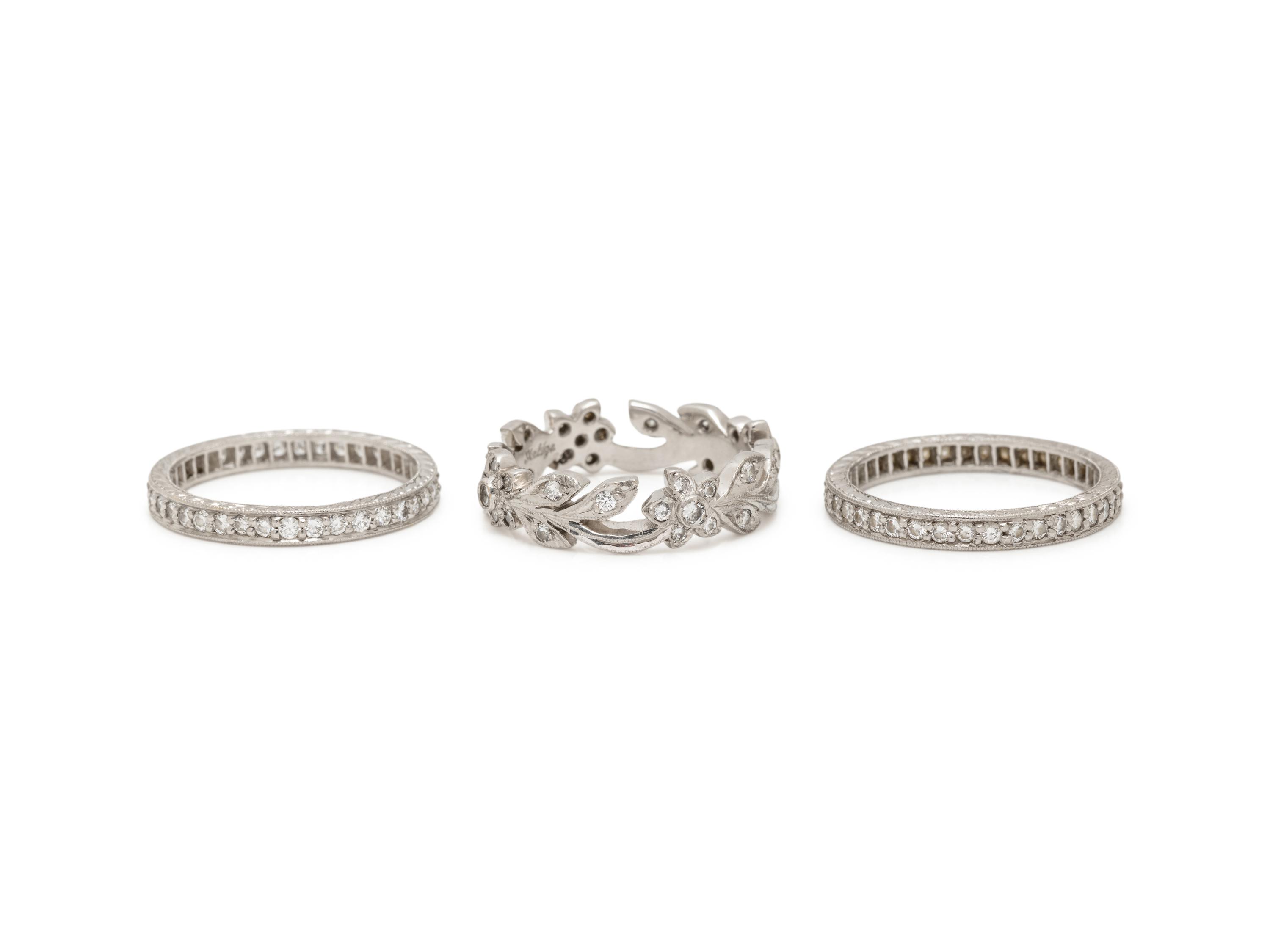COLLECTION OF DIAMOND AND PLATINUM STACKING BAND RINGS