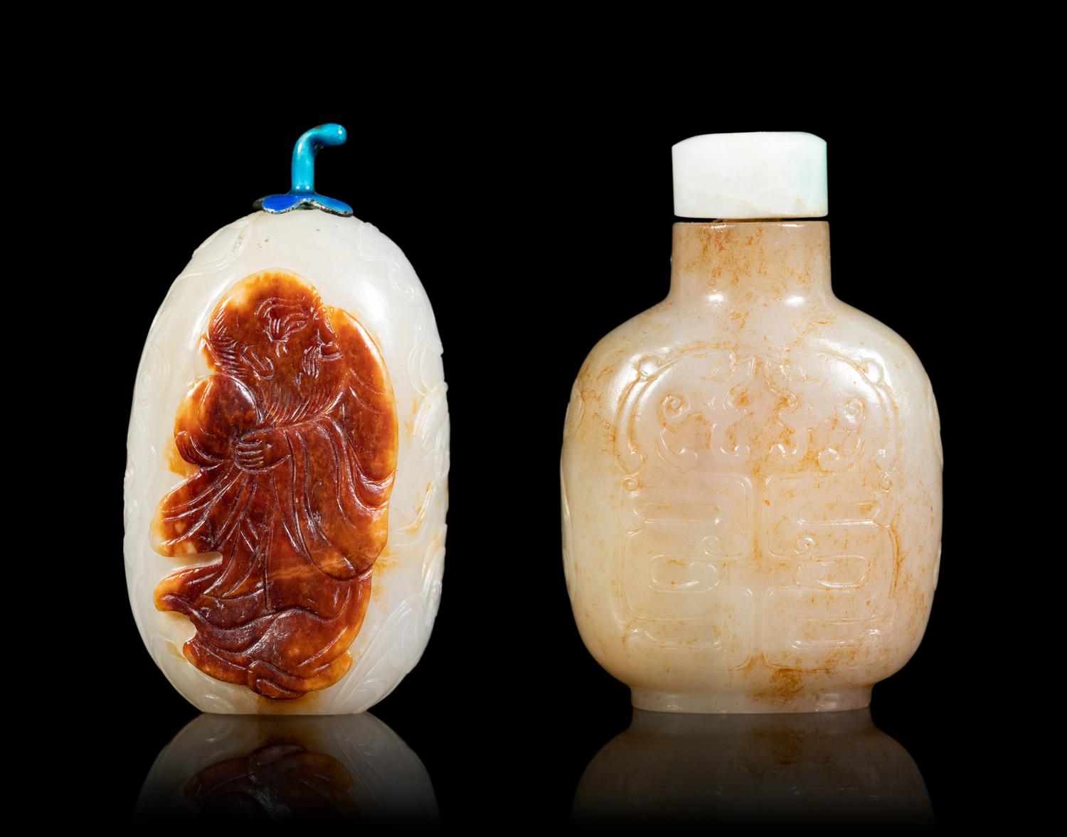 Two Carved Jade Snuff Bottles