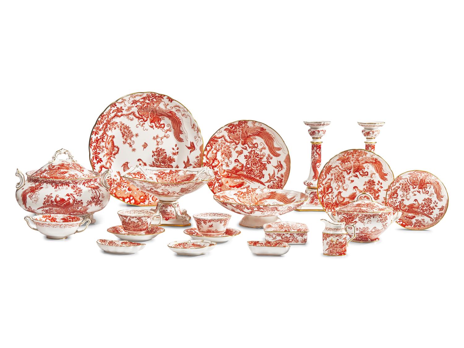 A Royal Crown Derby Red Aves Porcelain Dinner Service