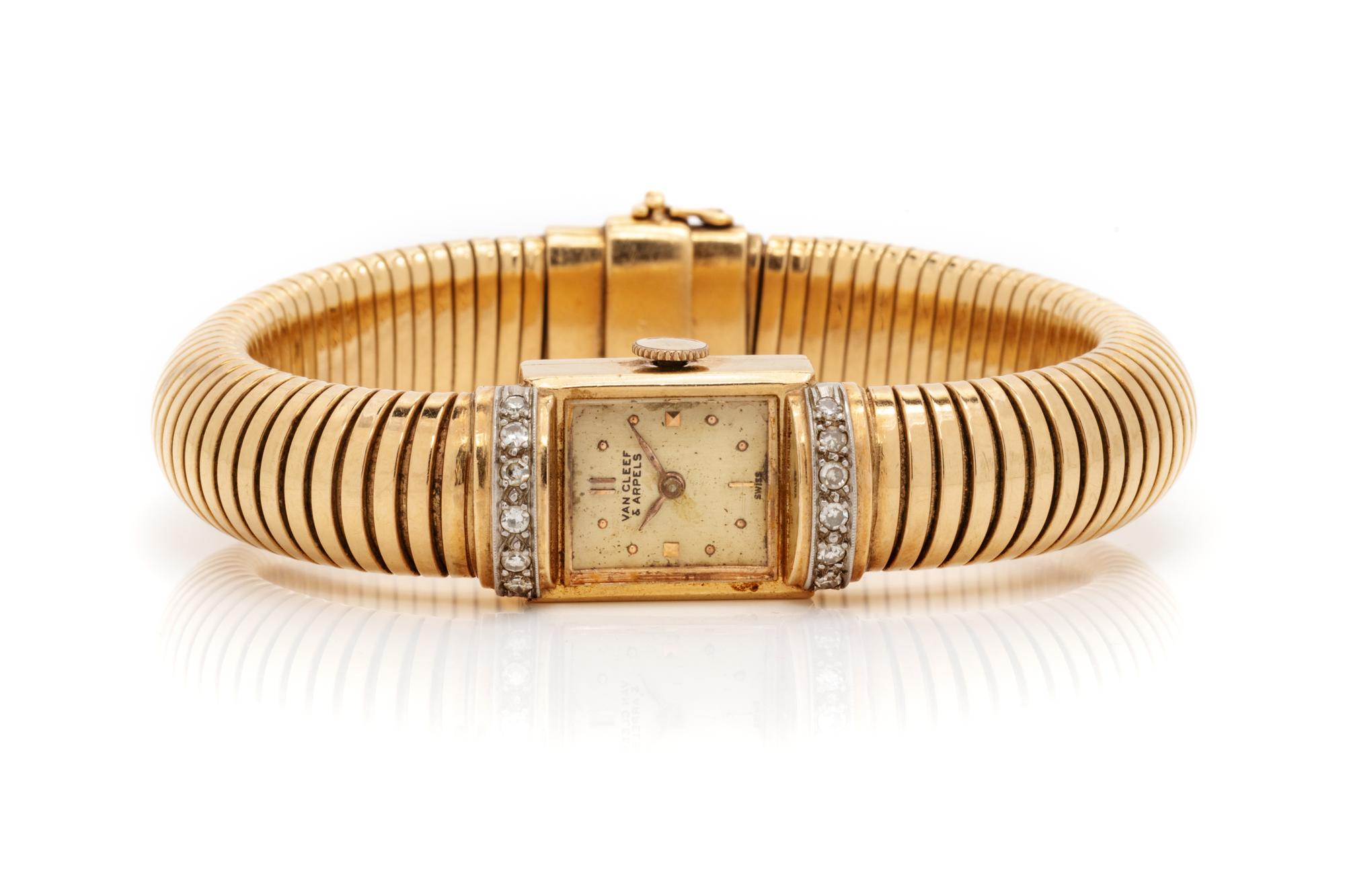 VAN CLEEF & ARPELS, RETRO, YELLOW GOLD AND DIAMOND WRISTWATCH