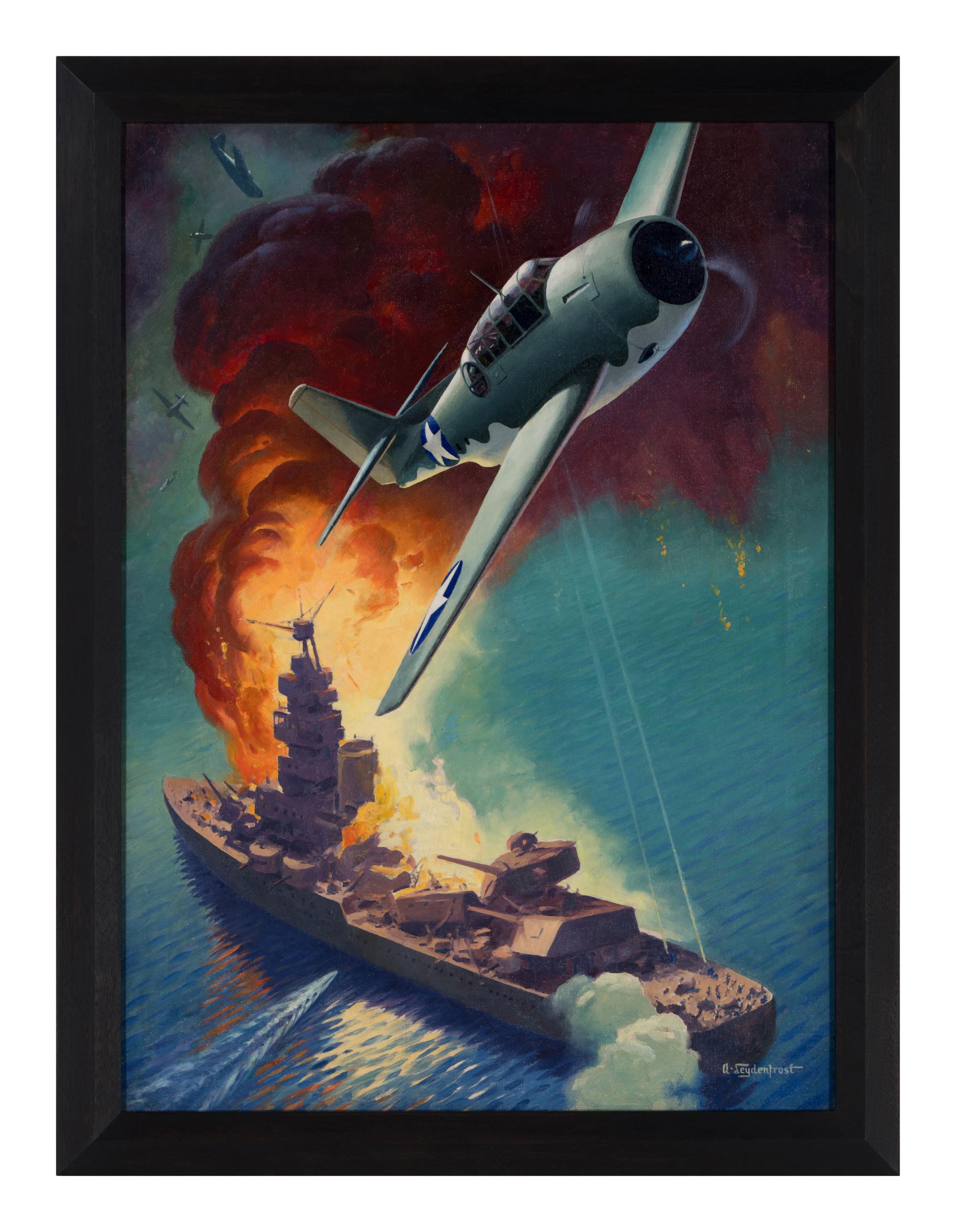 LEYDENFROST, Alexander (1888-1961). "Scratch one Flat Top" is the Flash, When a Grumman 'Avenger' Lets Fly. c. 1942.