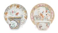 Two Sets of Chinese Export Famille Rose Porcelain Cups and Saucers Diameter of larger saucer 4 5/8 inches. — 19TH CENTURY