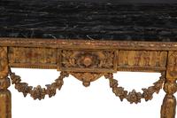 A Louis XVI Style Marble Top Giltwood Console Table