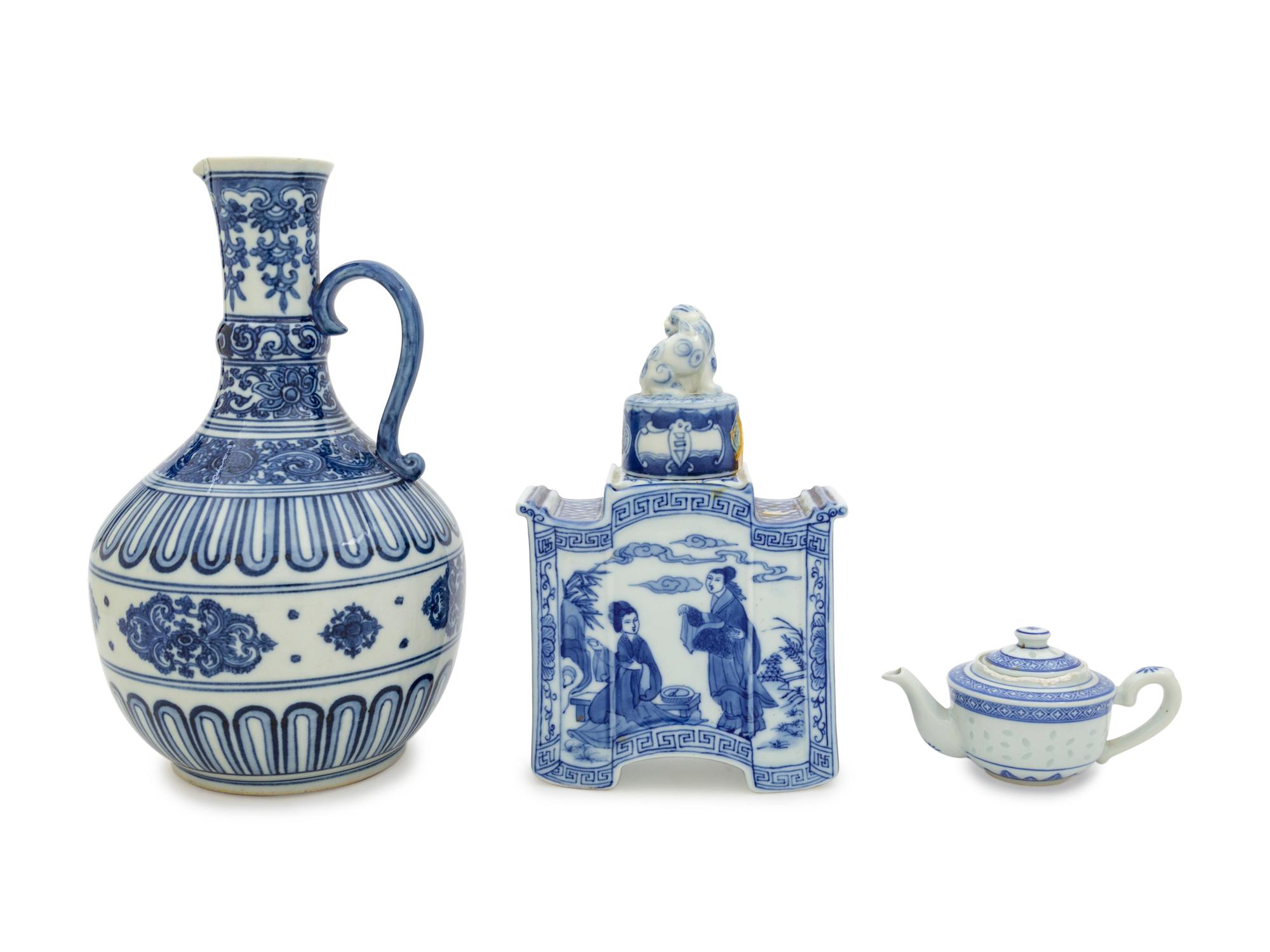 Three Chinese Blue and White Porcelain Articles