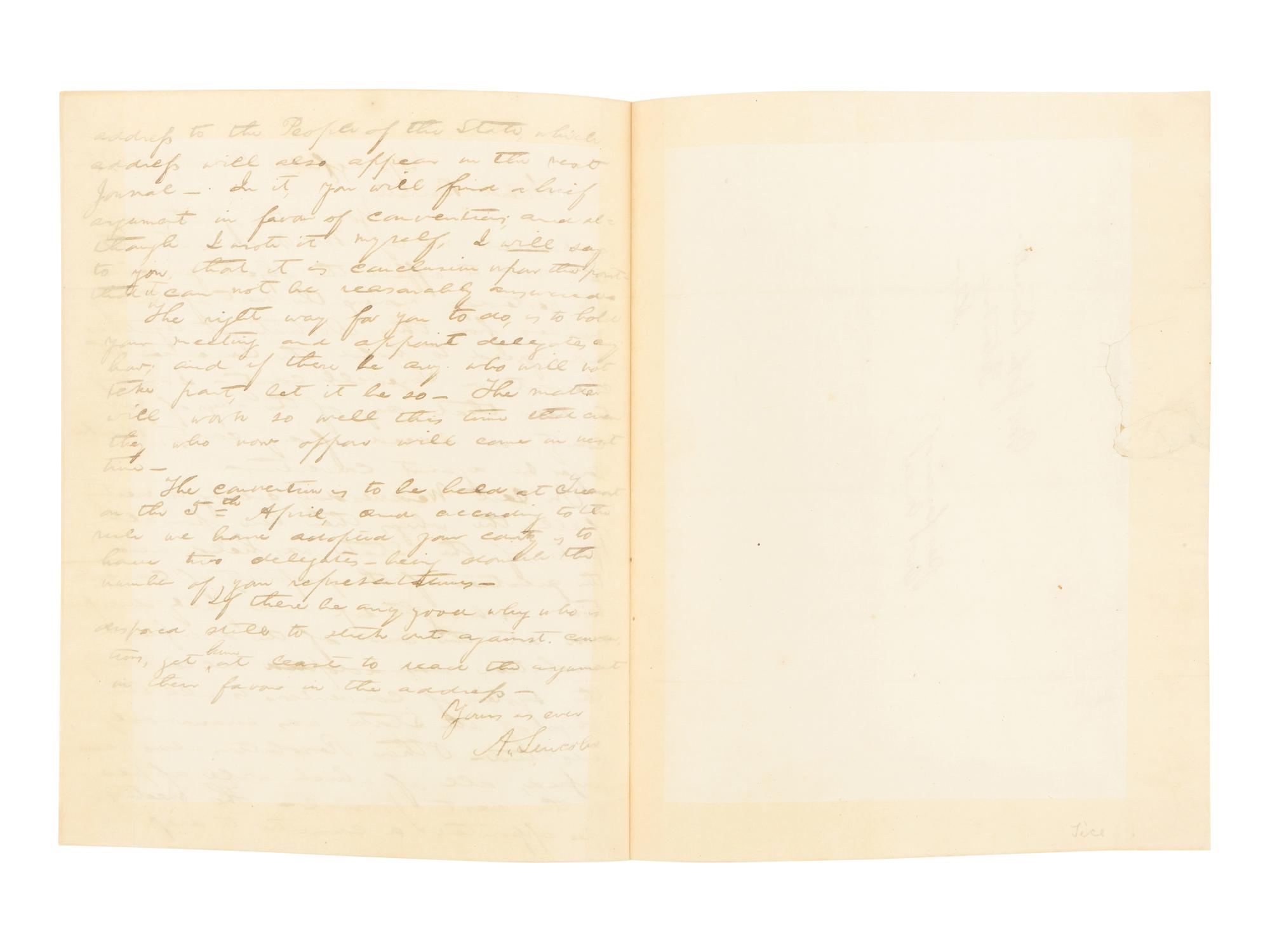 LINCOLN, Abraham (1809-1865). Autograph letter, signed ("A. Lincoln"), to John Bennett. Springfield, Illinois, 7 March 1843.