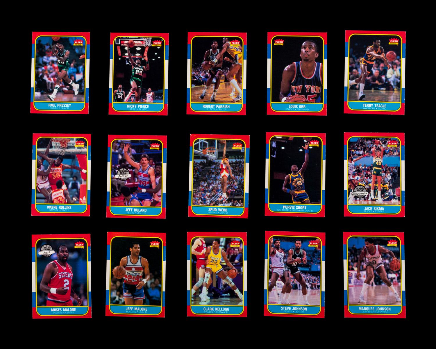 A Group of 49 1986 Fleer Basketball Cards, Including Multiple Rookies, Hall of Famers and Stars,