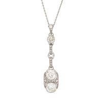 Antique, Twin Diamond and Platinum Pendant Necklace