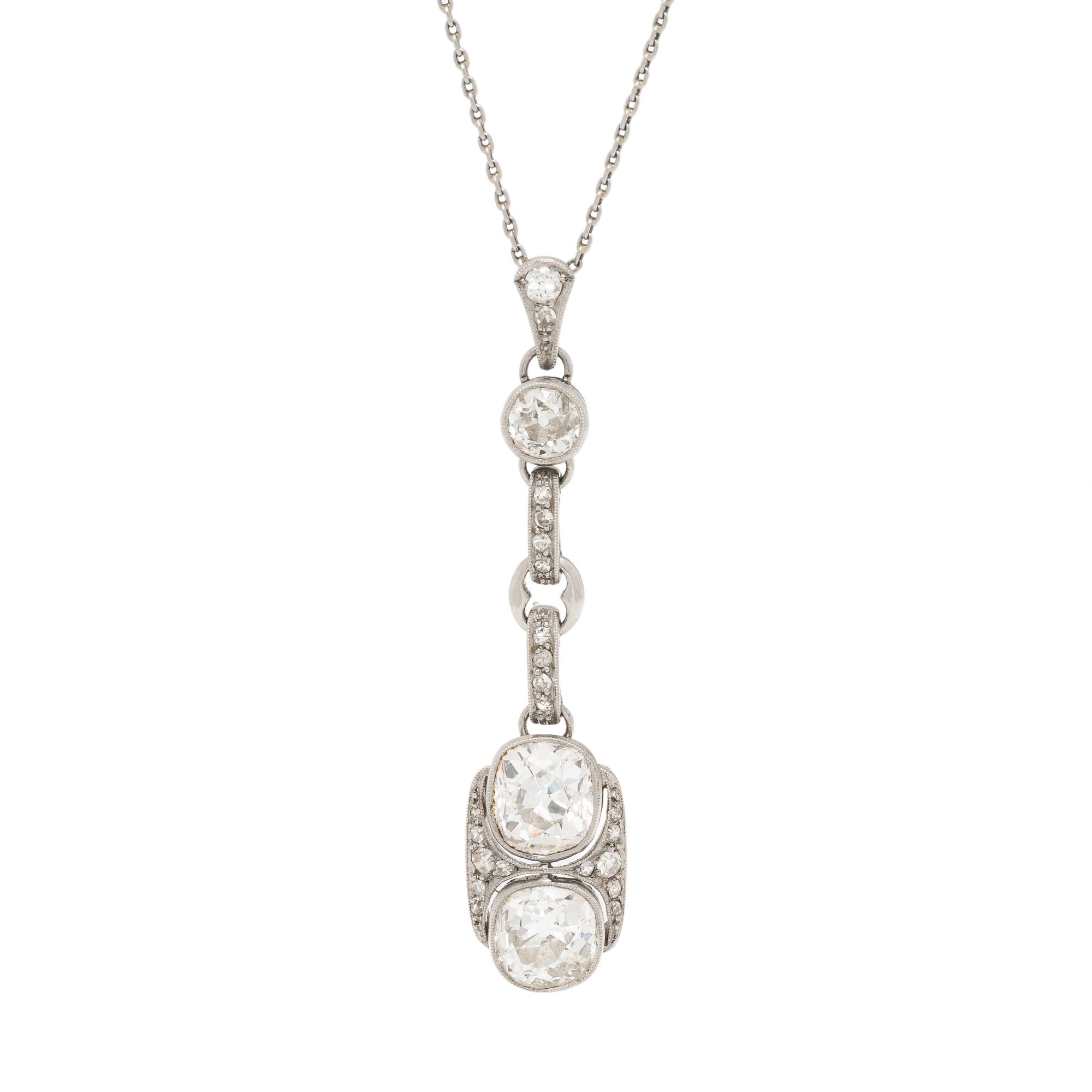 Antique, Twin Diamond and Platinum Pendant Necklace