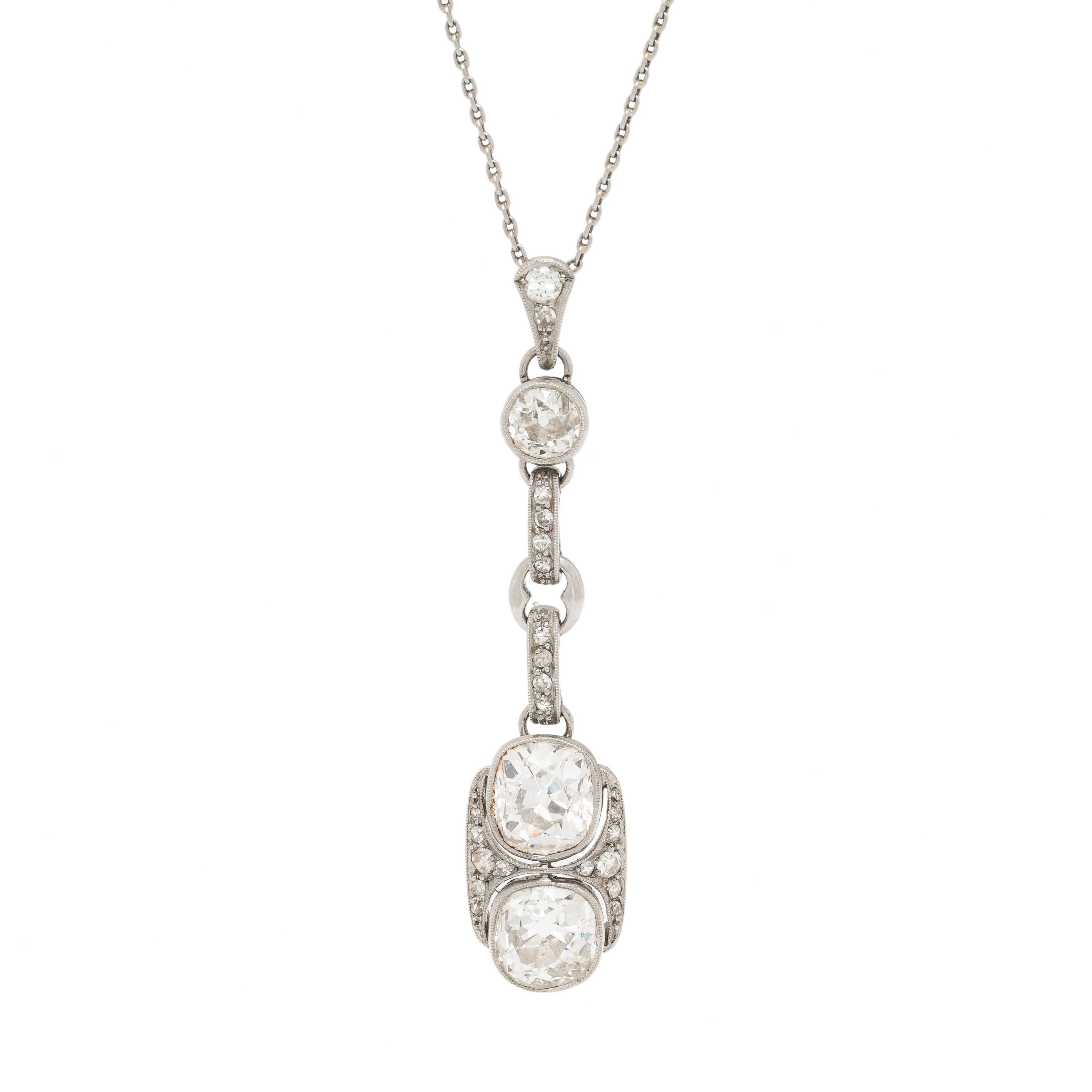 Antique, Twin Diamond and Platinum Pendant Necklace