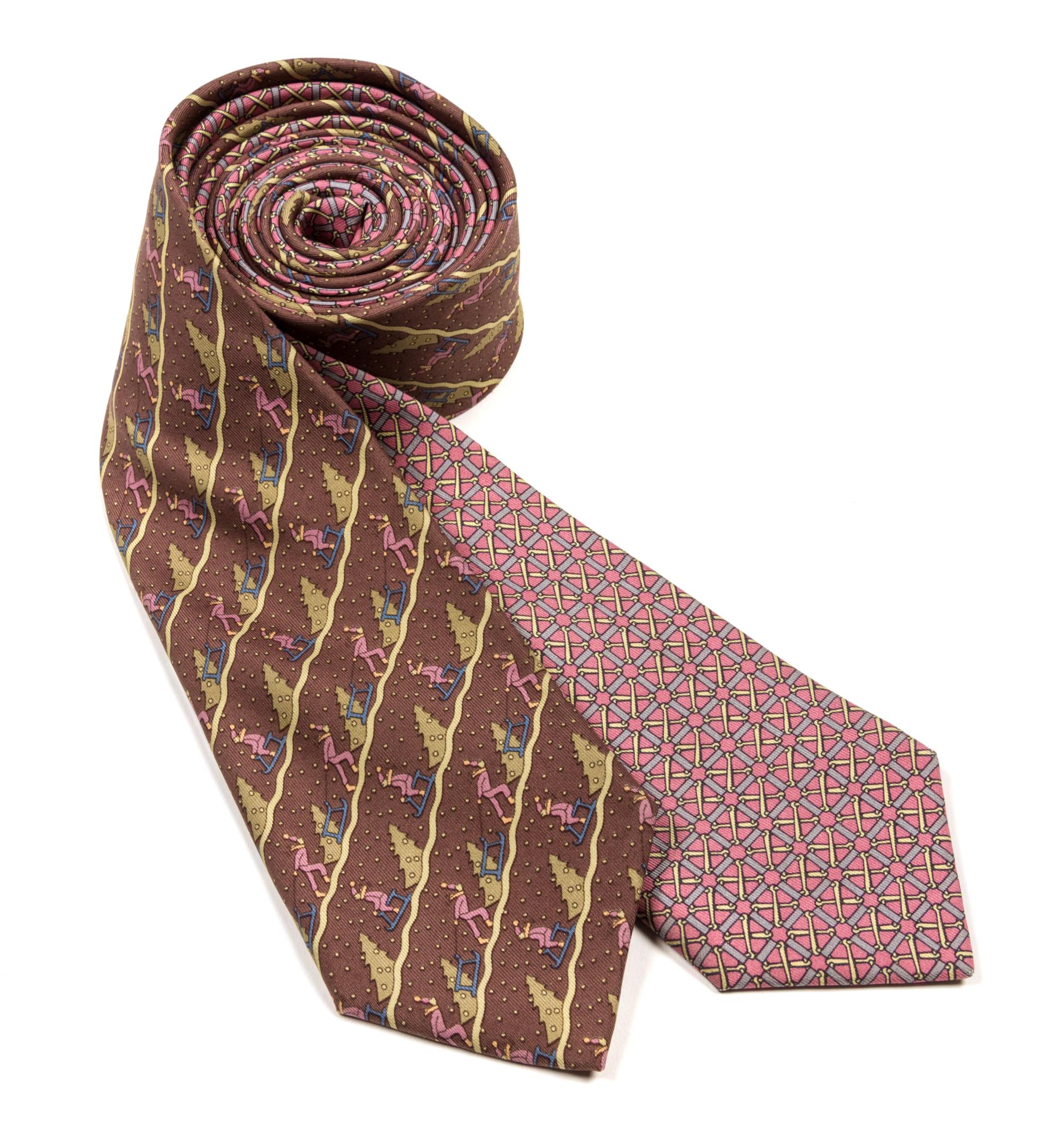 A Group of Two Hermes Silk Ties, 3.15" wide.