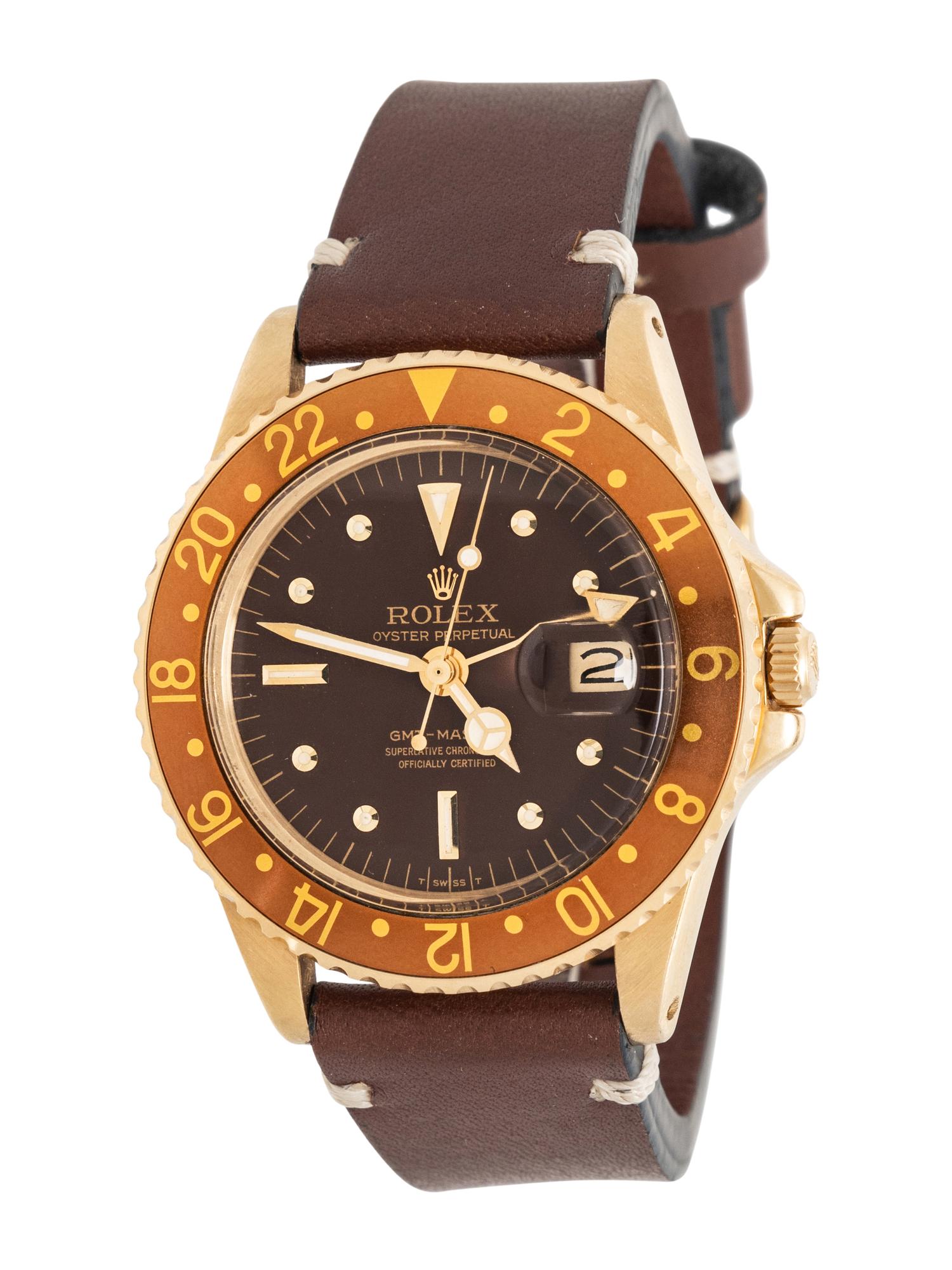 ROLEX, REF. 1675 18K YELLOW GOLD 'GMT-MASTER' 'NIPPLE DIAL' WATCH WITH ROLEX SERVICE CARD