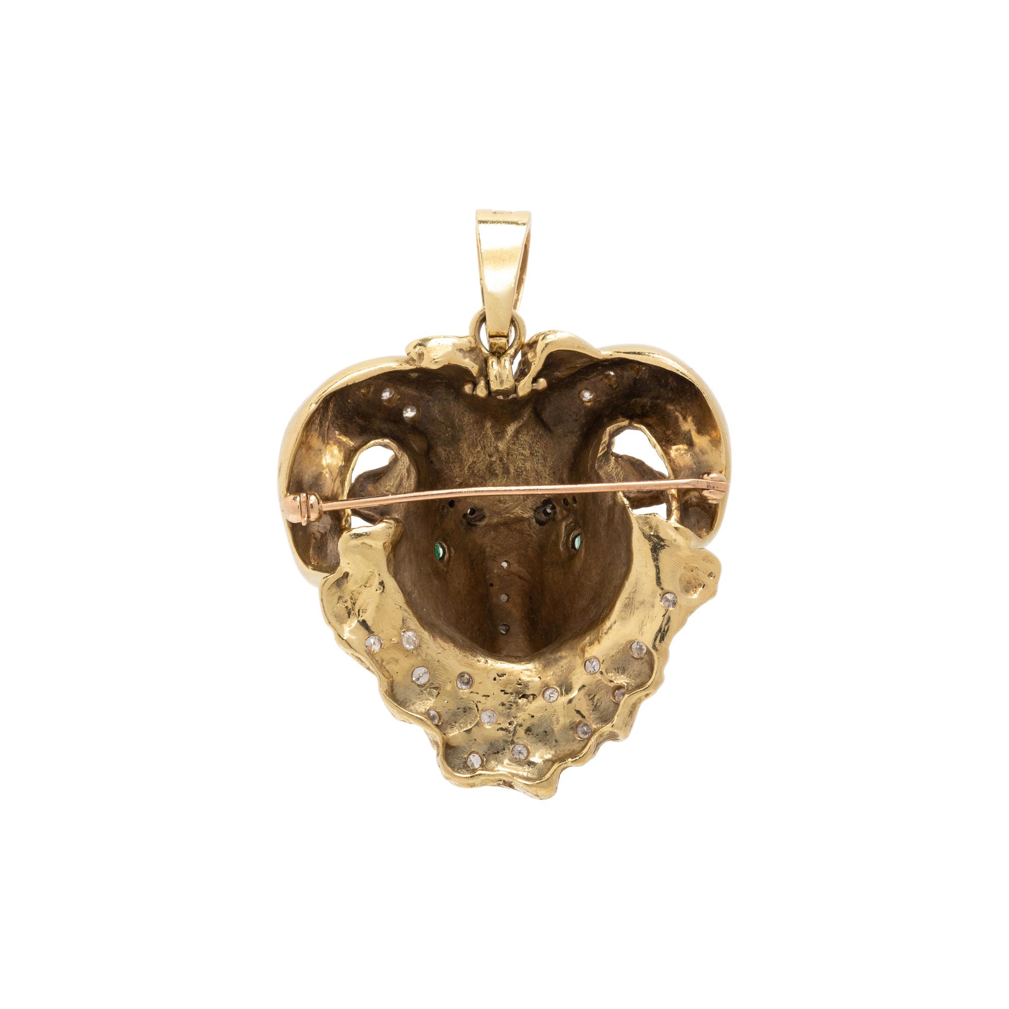 DIAMOND AND EMERALD ARIES PENDANT/BROOCH