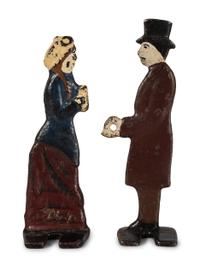 A Carpenter Cast Iron Horse Drawn Cart with Two Figures