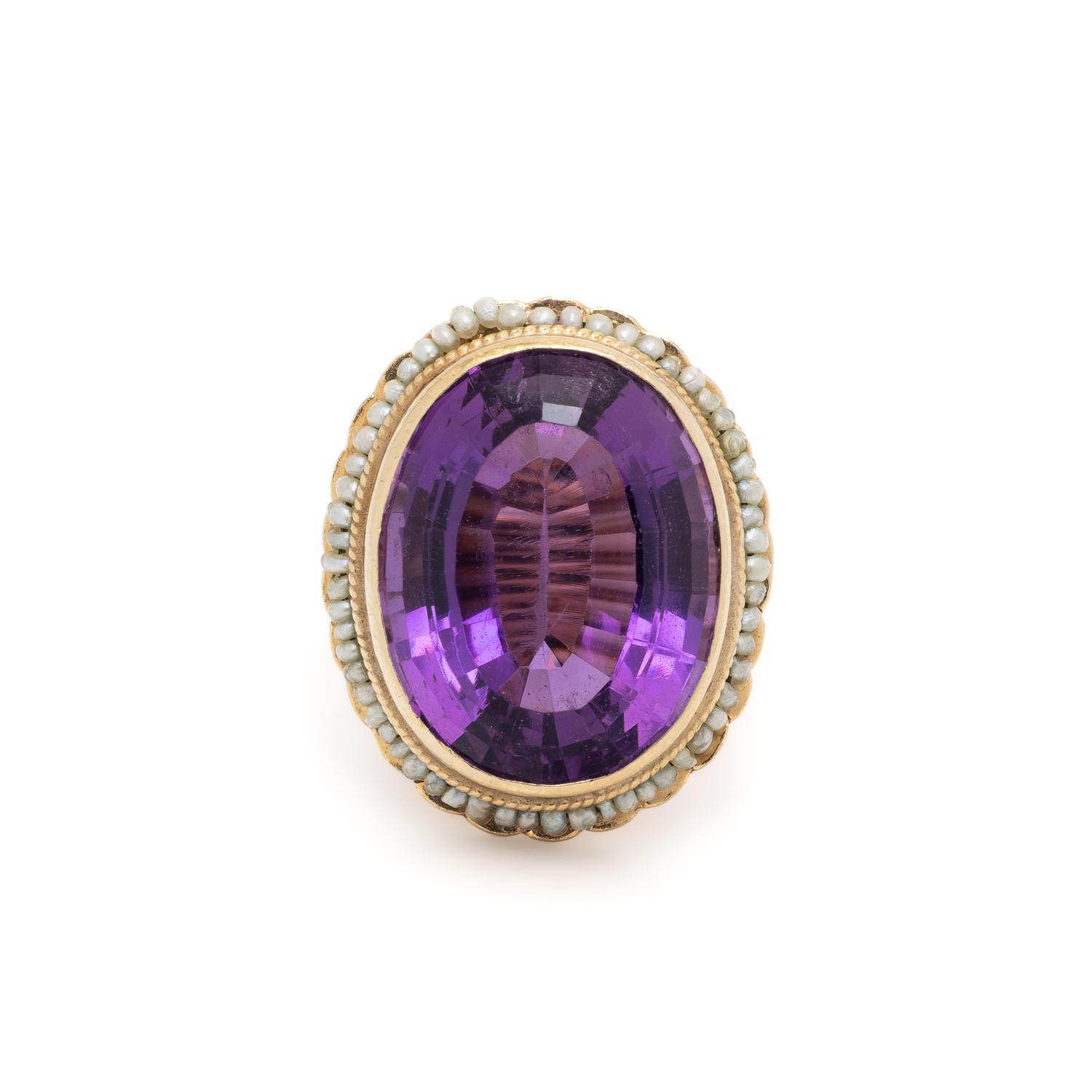AMETHYST AND SEED PEARL RING