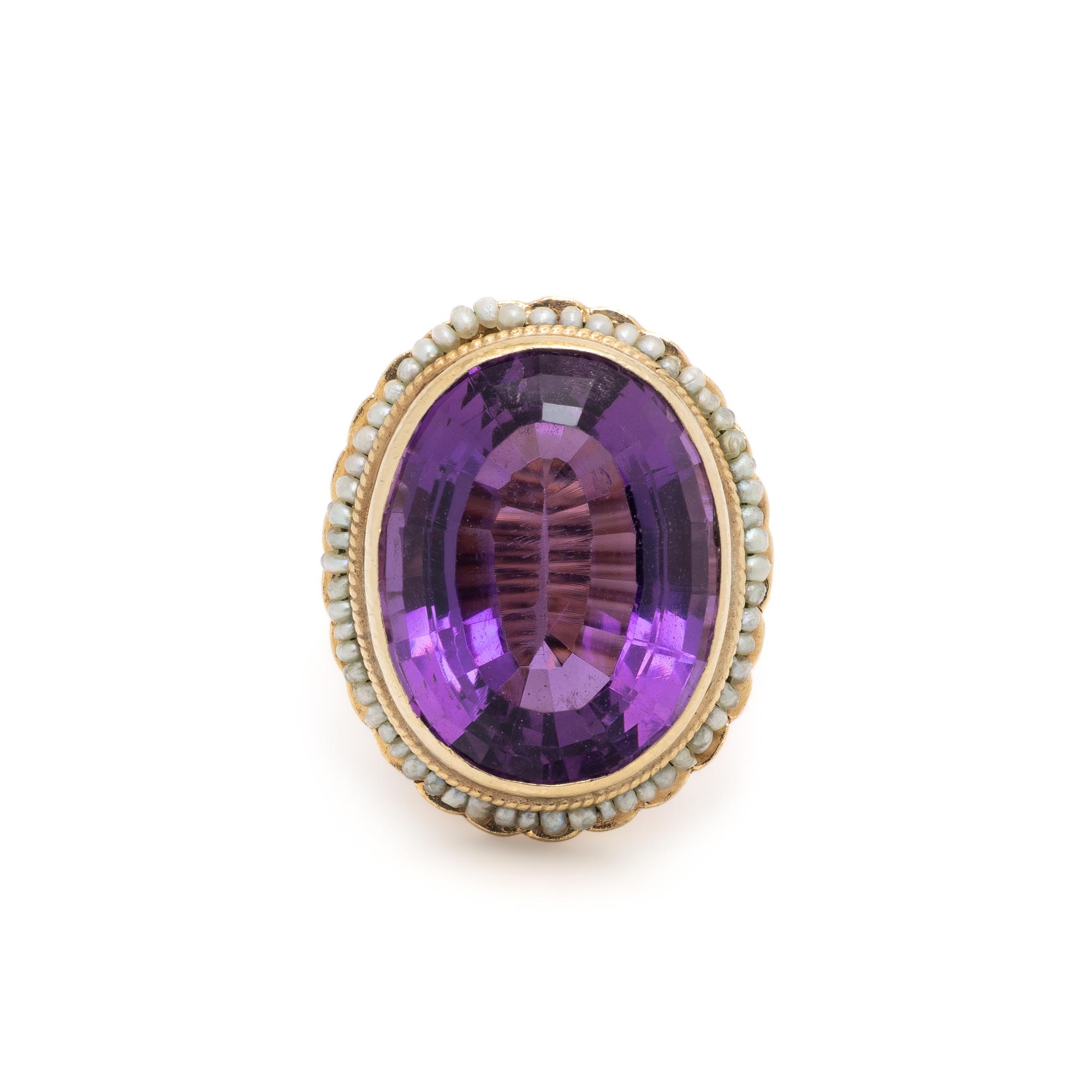 AMETHYST AND SEED PEARL RING