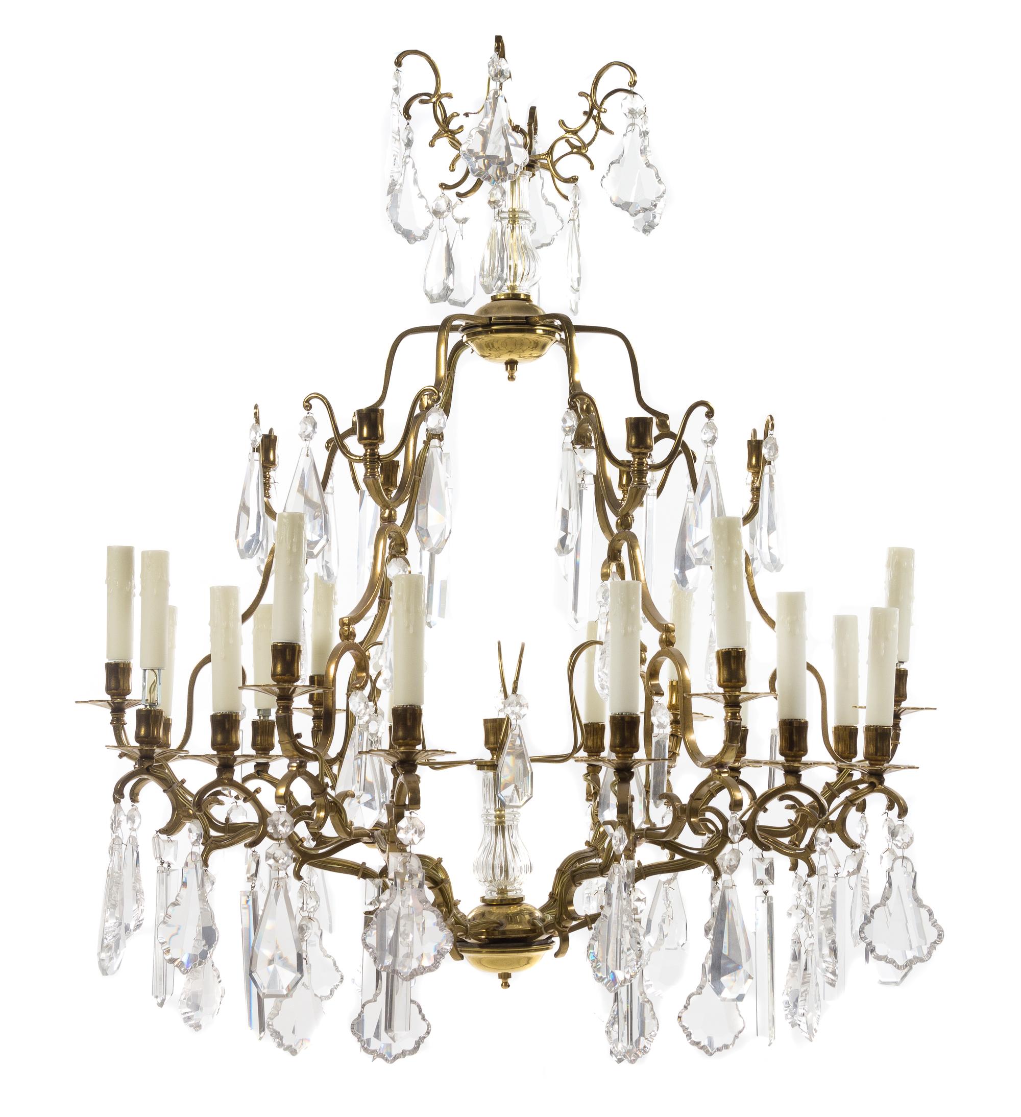 A Gilt Bronze Eighteen-Light Chandelier Height 39 inches. — 20TH CENTURY
