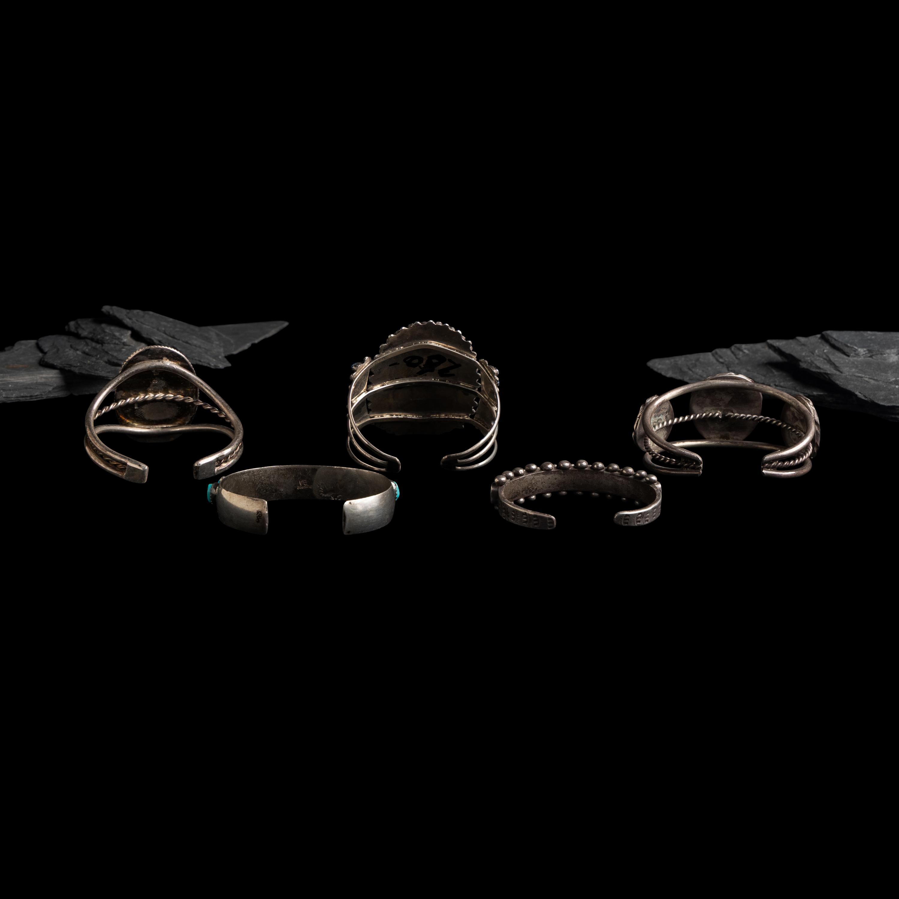 Navajo Silver Cuff Bracelets with Inlay