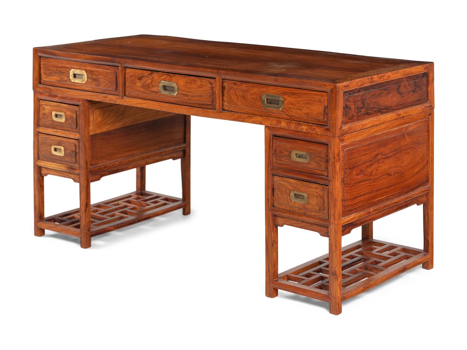 A Chinese Huanghuali and Mixed Woods Writing Desk, 20th Century 近代 黃花梨拼雜木寫字臺