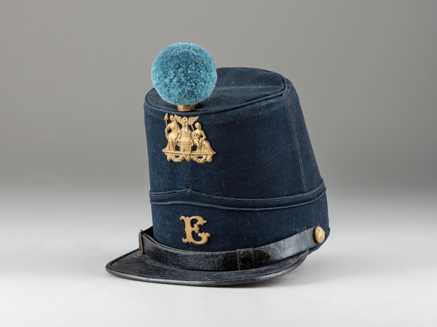 [MILITIA]. 1851 pattern New York State infantry shako. Manufactured by John A. Baker, New York.