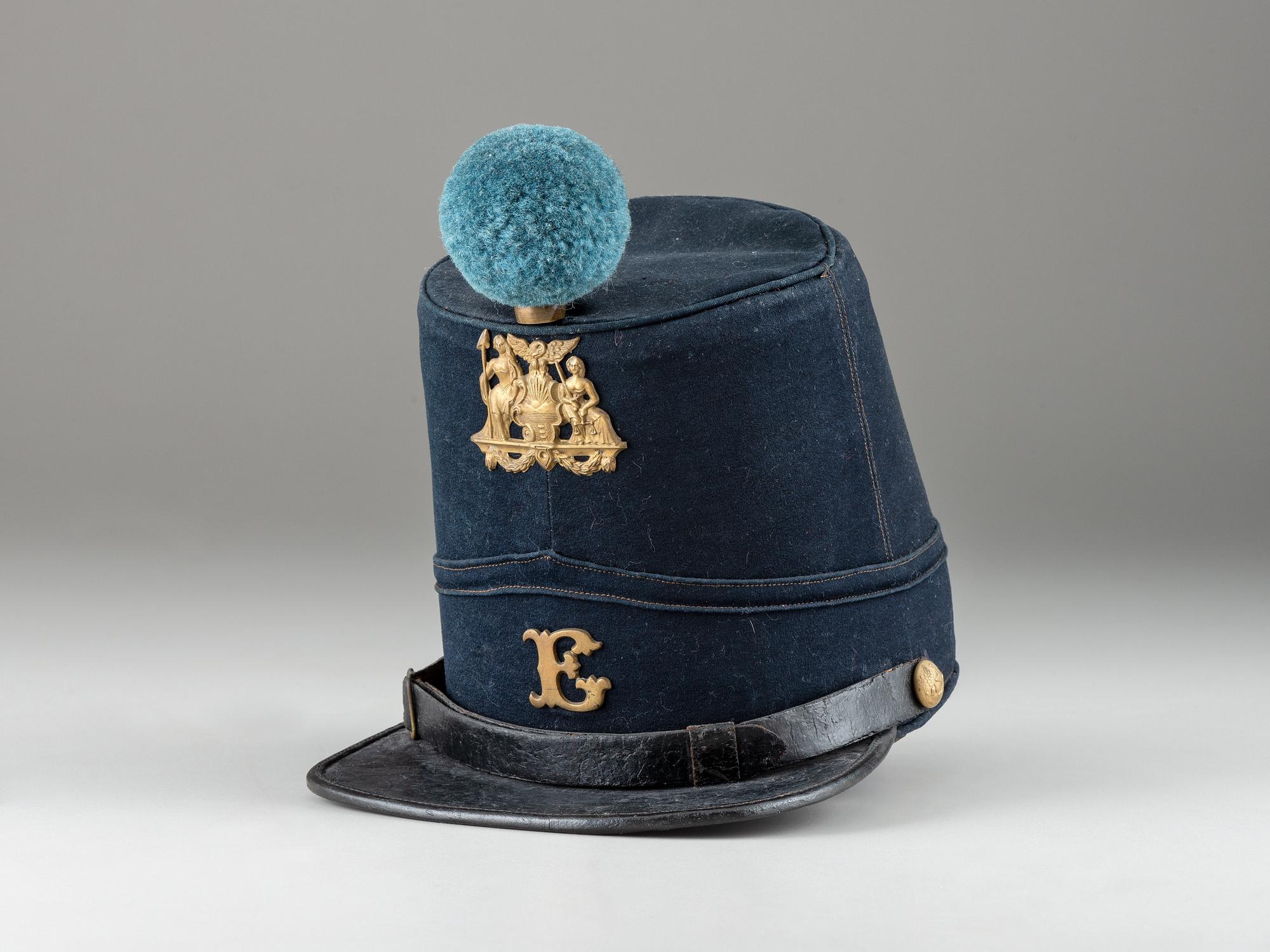 [MILITIA]. 1851 pattern New York State infantry shako. Manufactured by John A. Baker, New York.