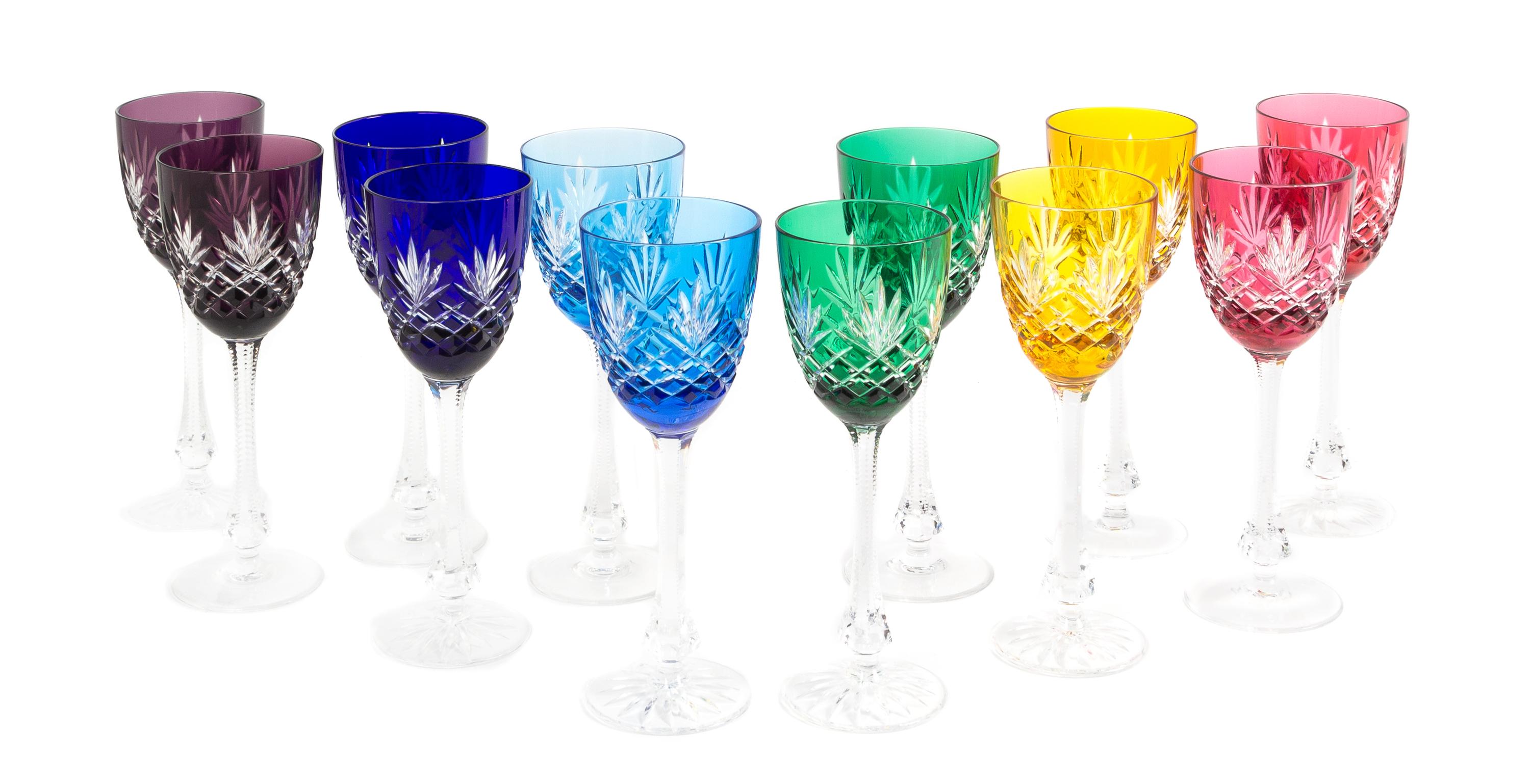 A Set of Twelve Faberge Cut to Clear Stemware Height 8 1/4 inches — SECOND HALF 20TH CENTURY