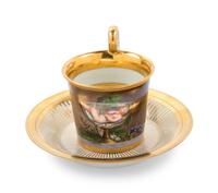 A Vienna Painted and Parcel Gilt Porcelain Teacup and Saucer