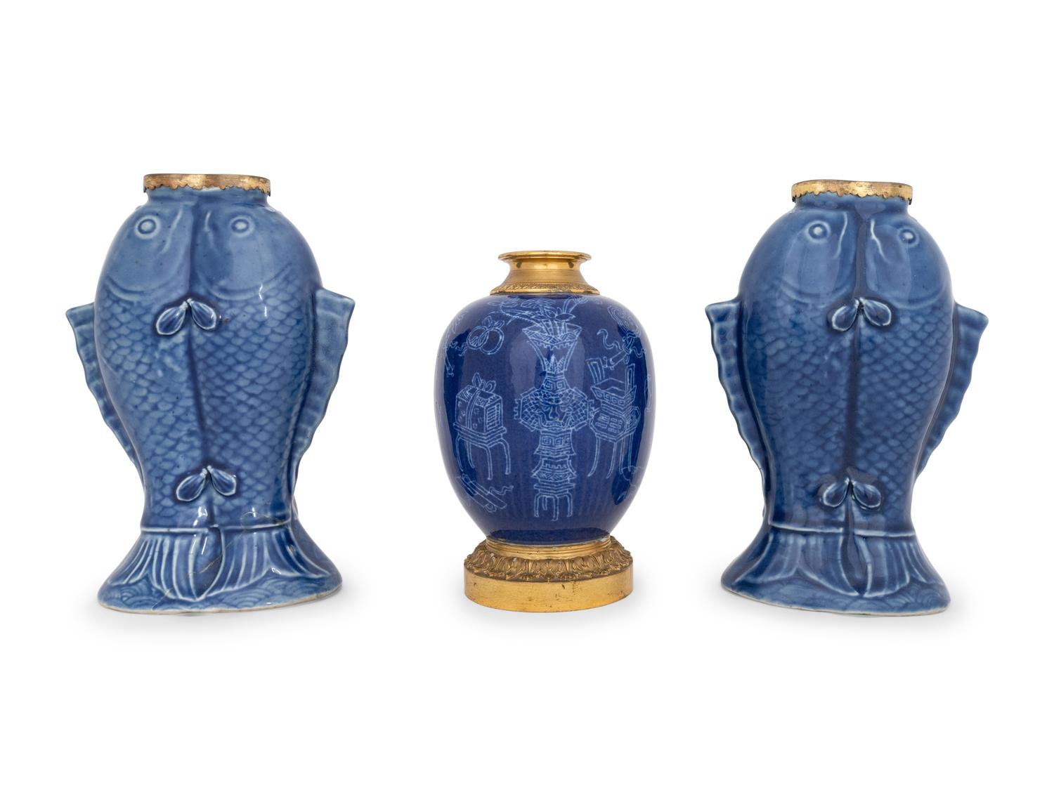 Three Chinese Export Cobalt-Glazed Vases