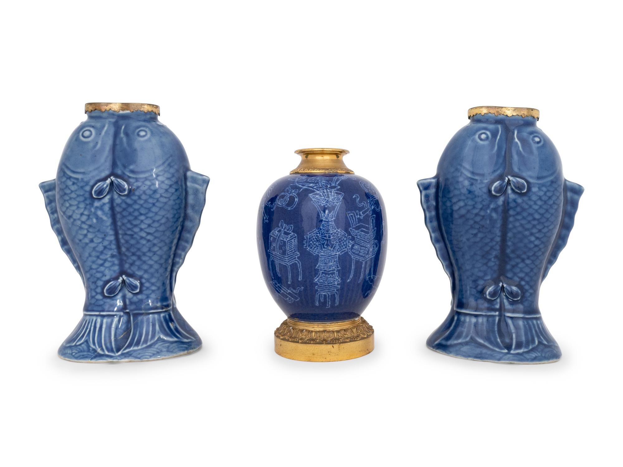 Three Chinese Export Cobalt-Glazed Vases
