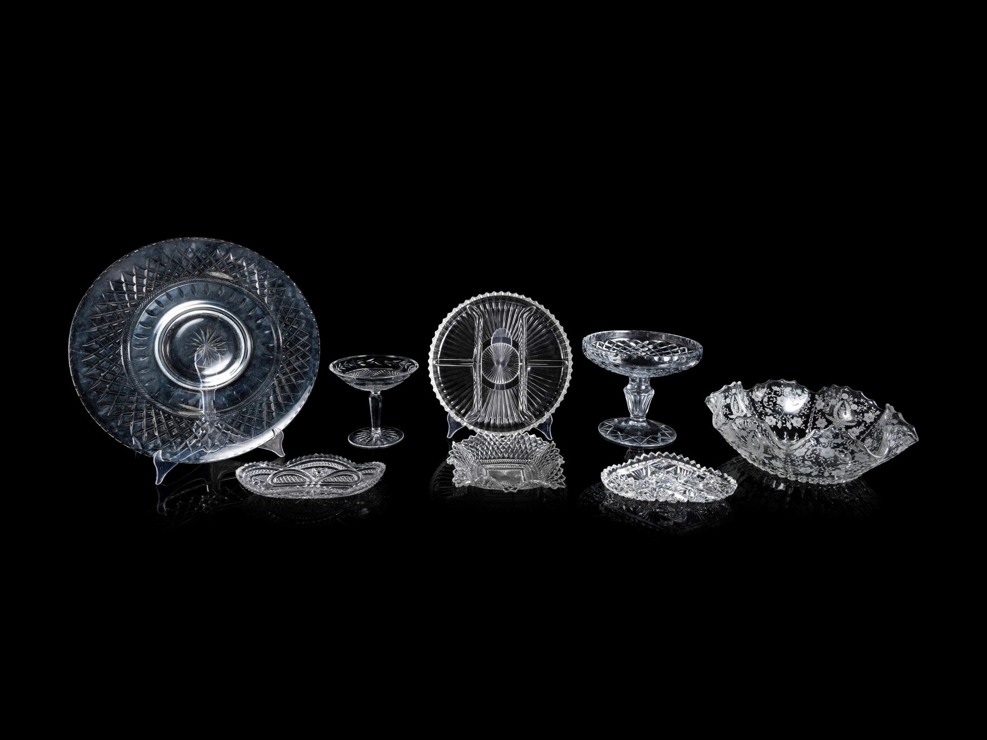 A Group of Molded and Cut Glass Serving Articles