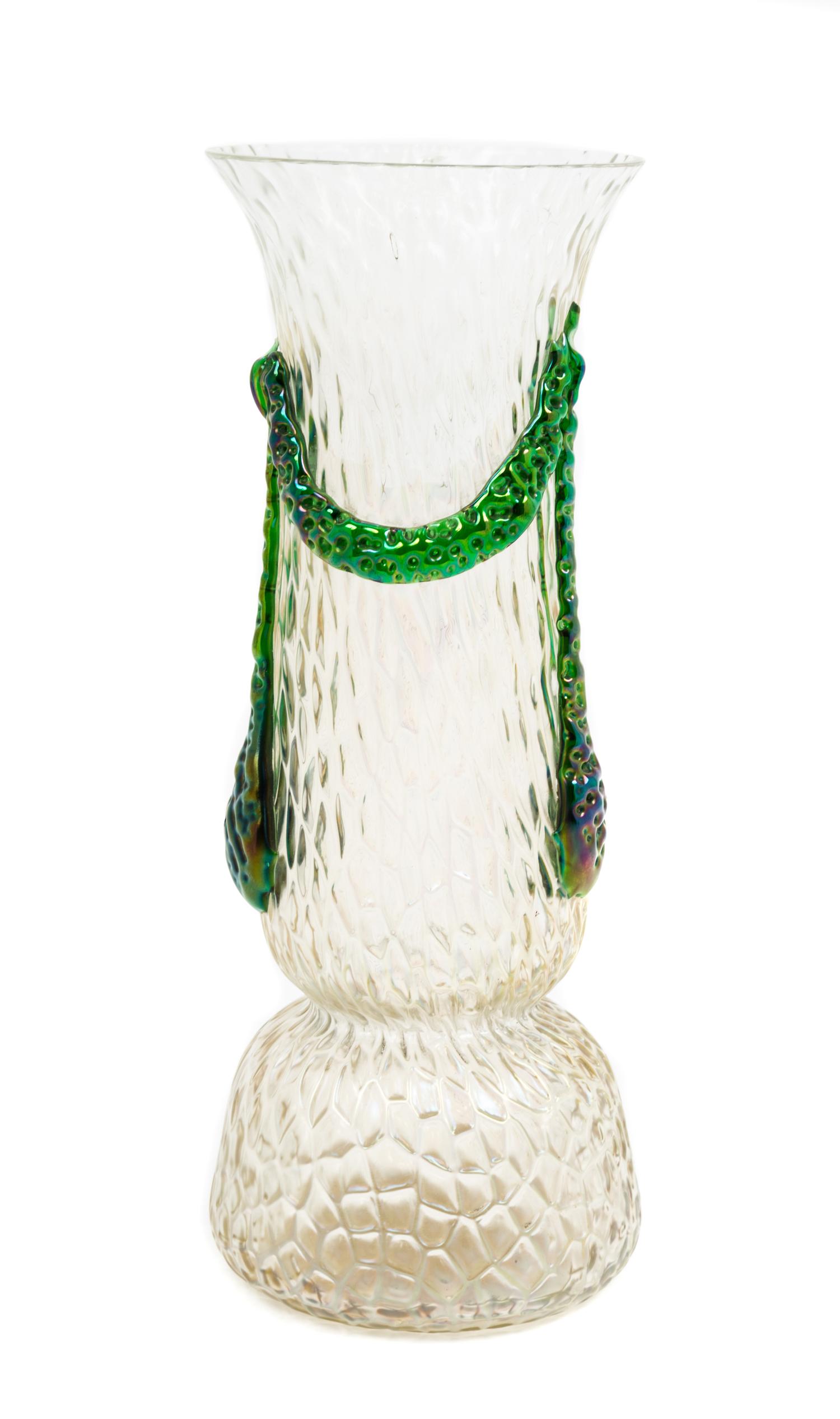 An Austrian Applied Glass Vase, likely Kralik Height 10 1/4 inches