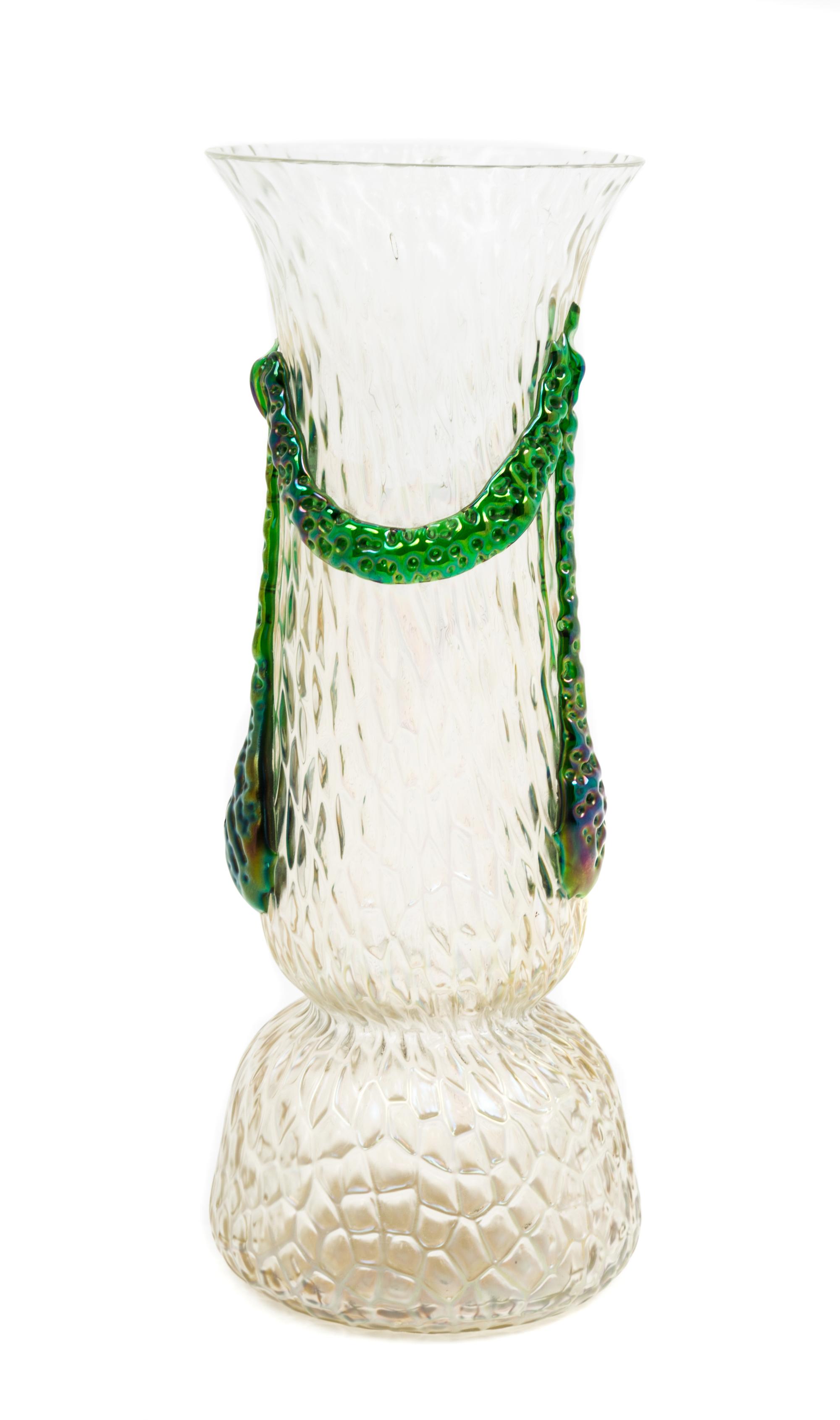 An Austrian Applied Glass Vase, likely Kralik Height 10 1/4 inches