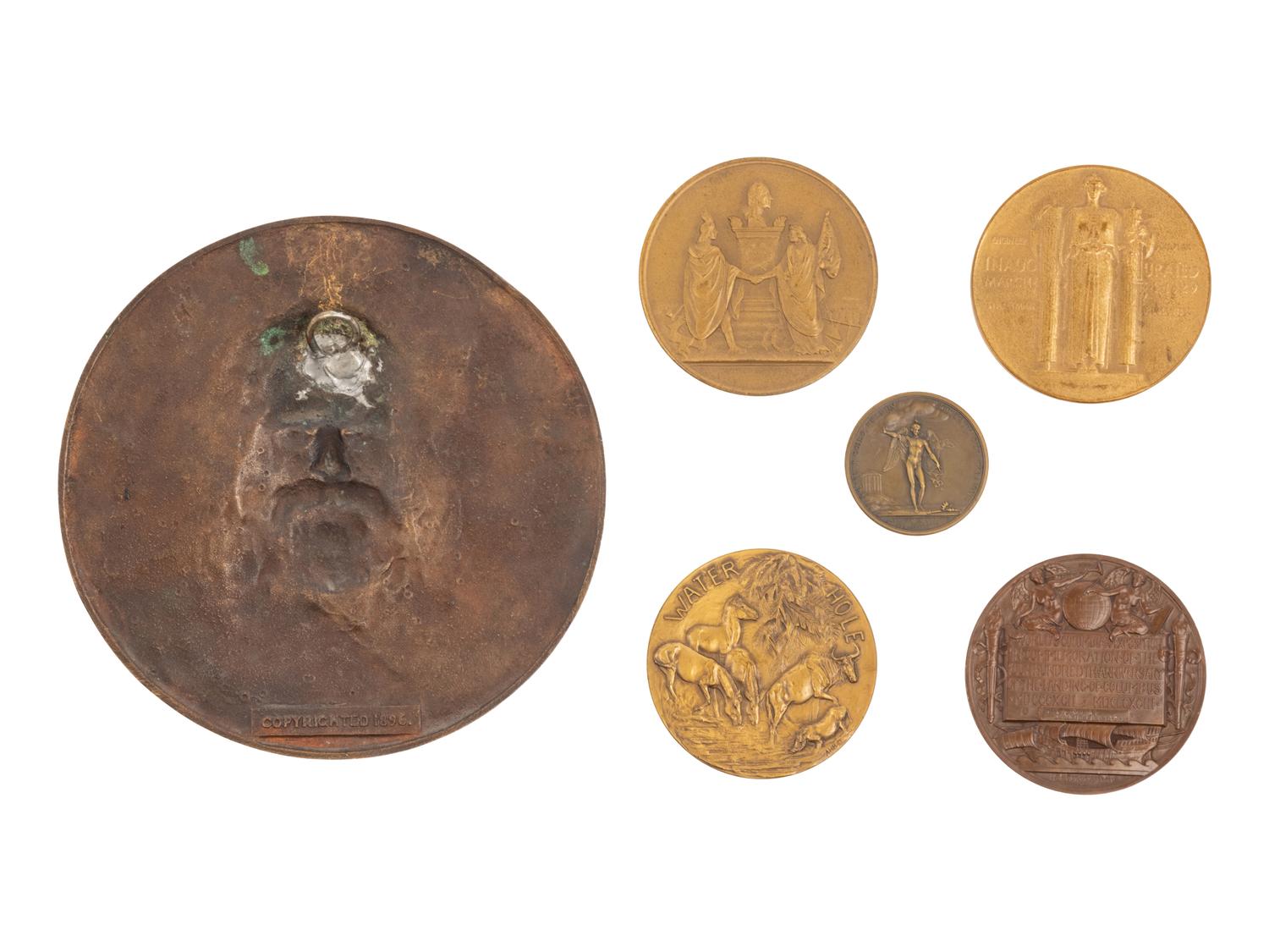 A Group of Five Bronze Medallions and a Bronze Plaque
