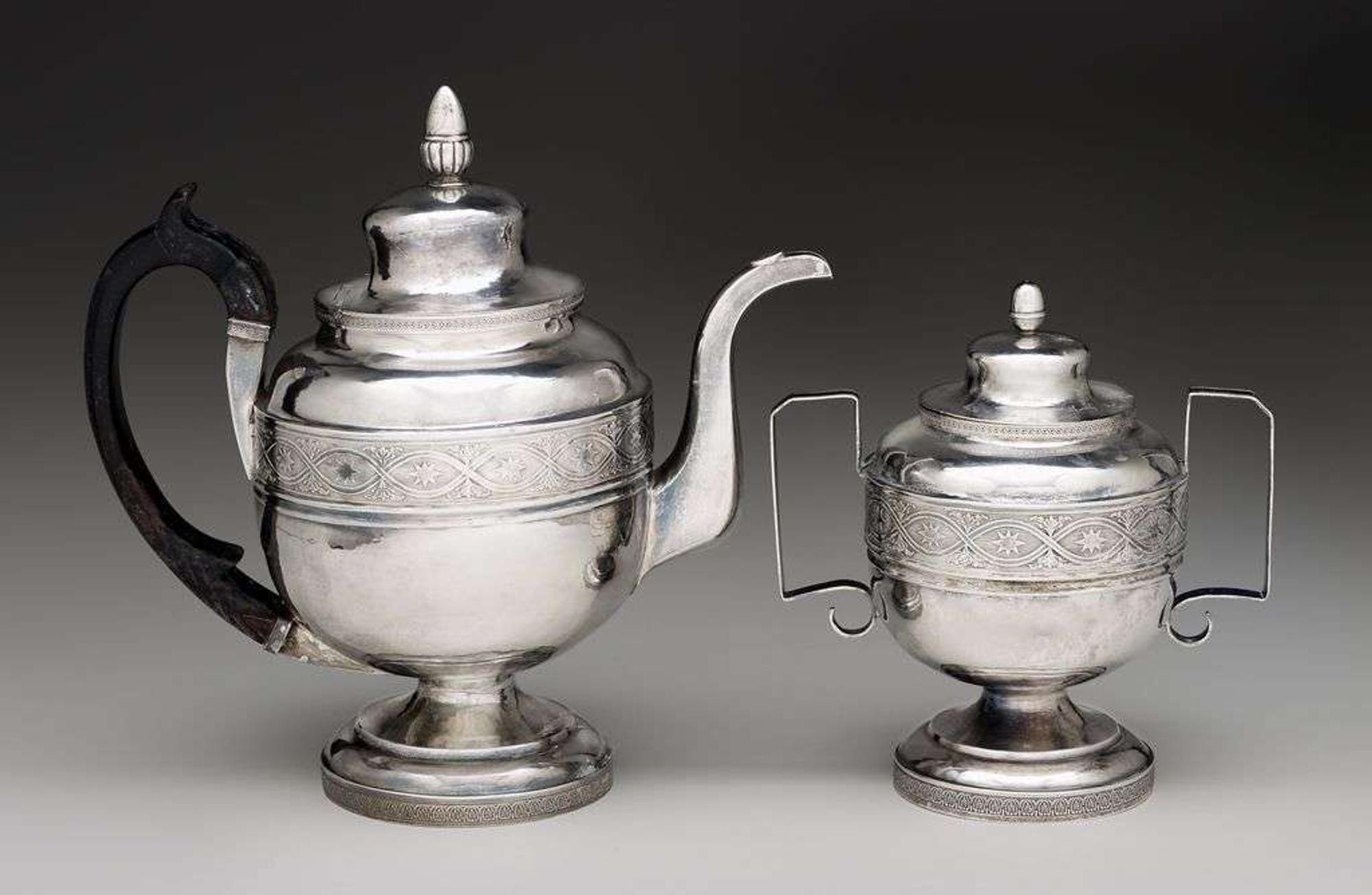 Silver coffee pot and matching covered sugar bowl chaudron and rasch, early 19th century