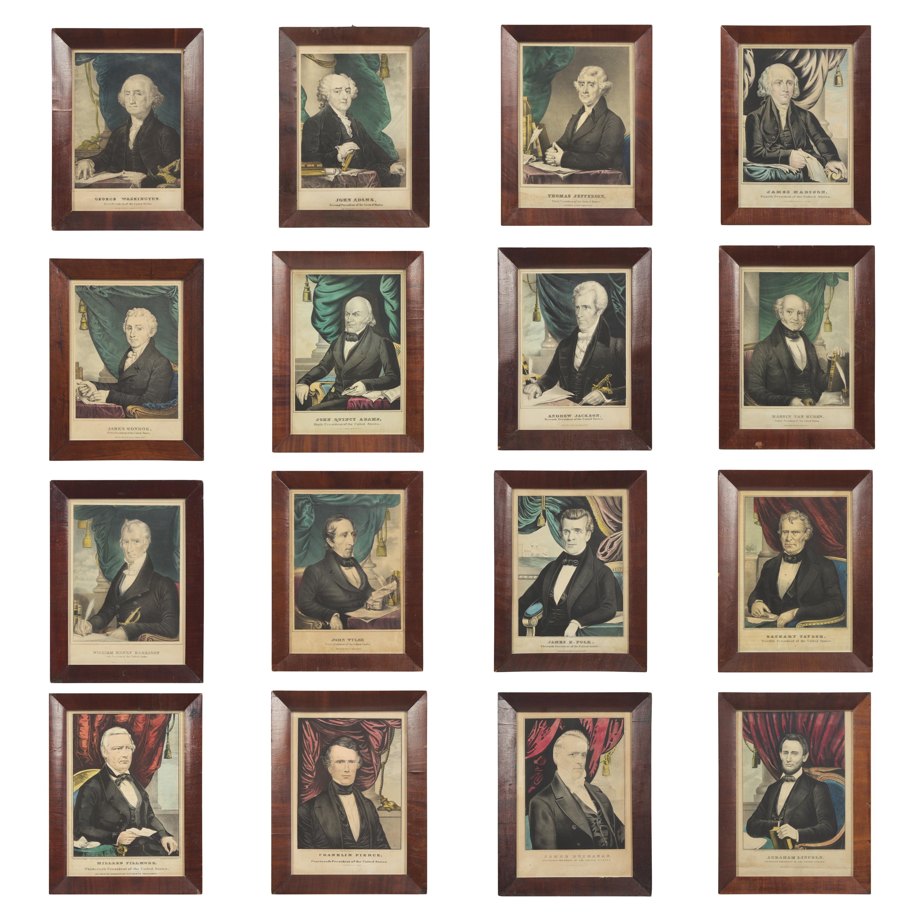 A Rare and Complete Set of Hand-Colored Lithographs of the First Sixteen U.S. Presidents