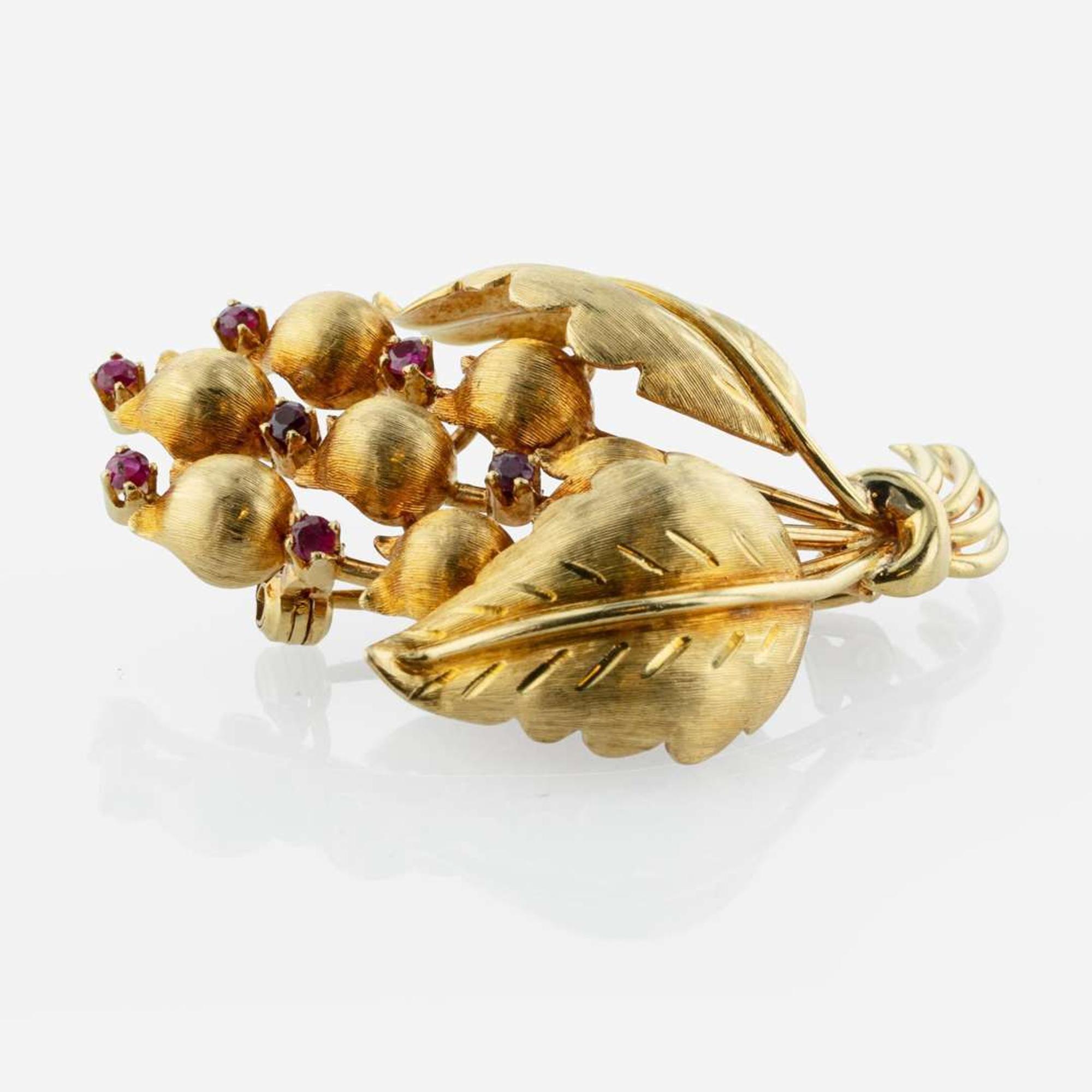 A Tiffany & Co. 18K Yellow Gold and Ruby Brooch