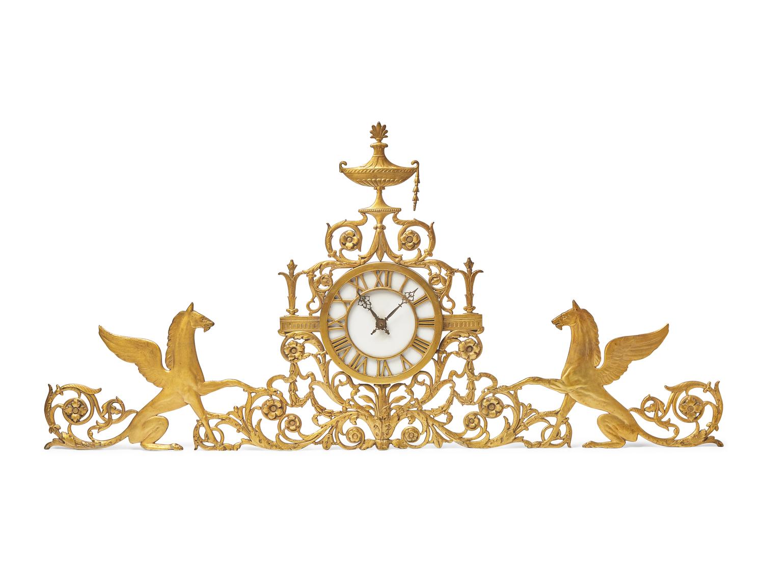 An Adamesque Gilt-Bronze Wall Clock in the Style of Edward F. Caldwell
