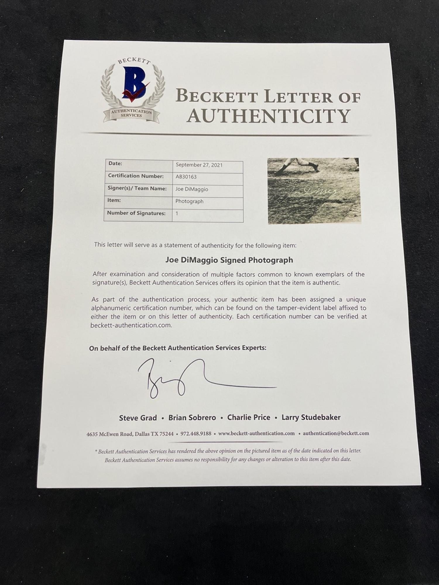 A Group of Joe DiMaggio Signed Autograph Items (Beckett Authentication Services BAS Certified),