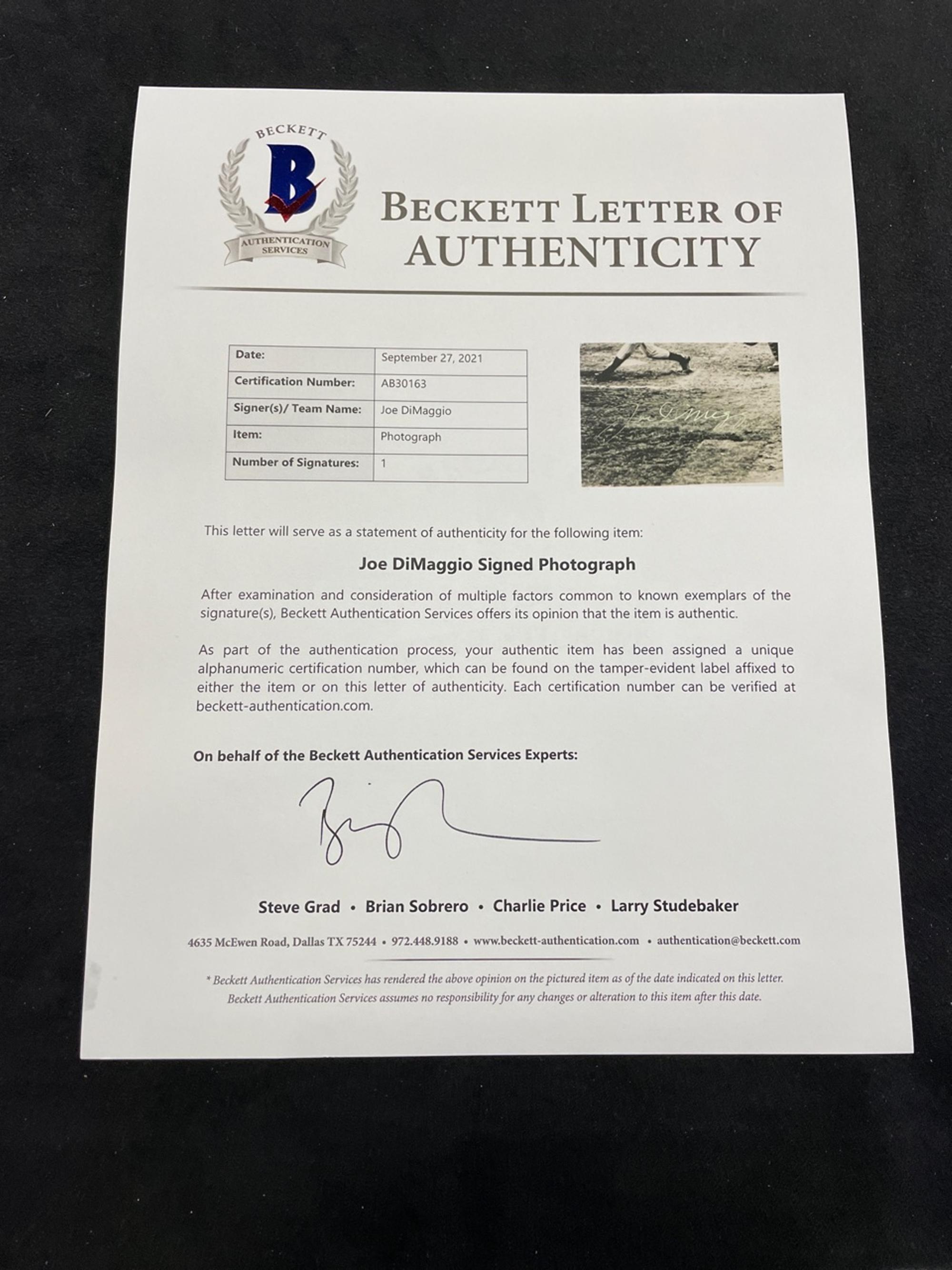 A Group of Joe DiMaggio Signed Autograph Items (Beckett Authentication Services BAS Certified),