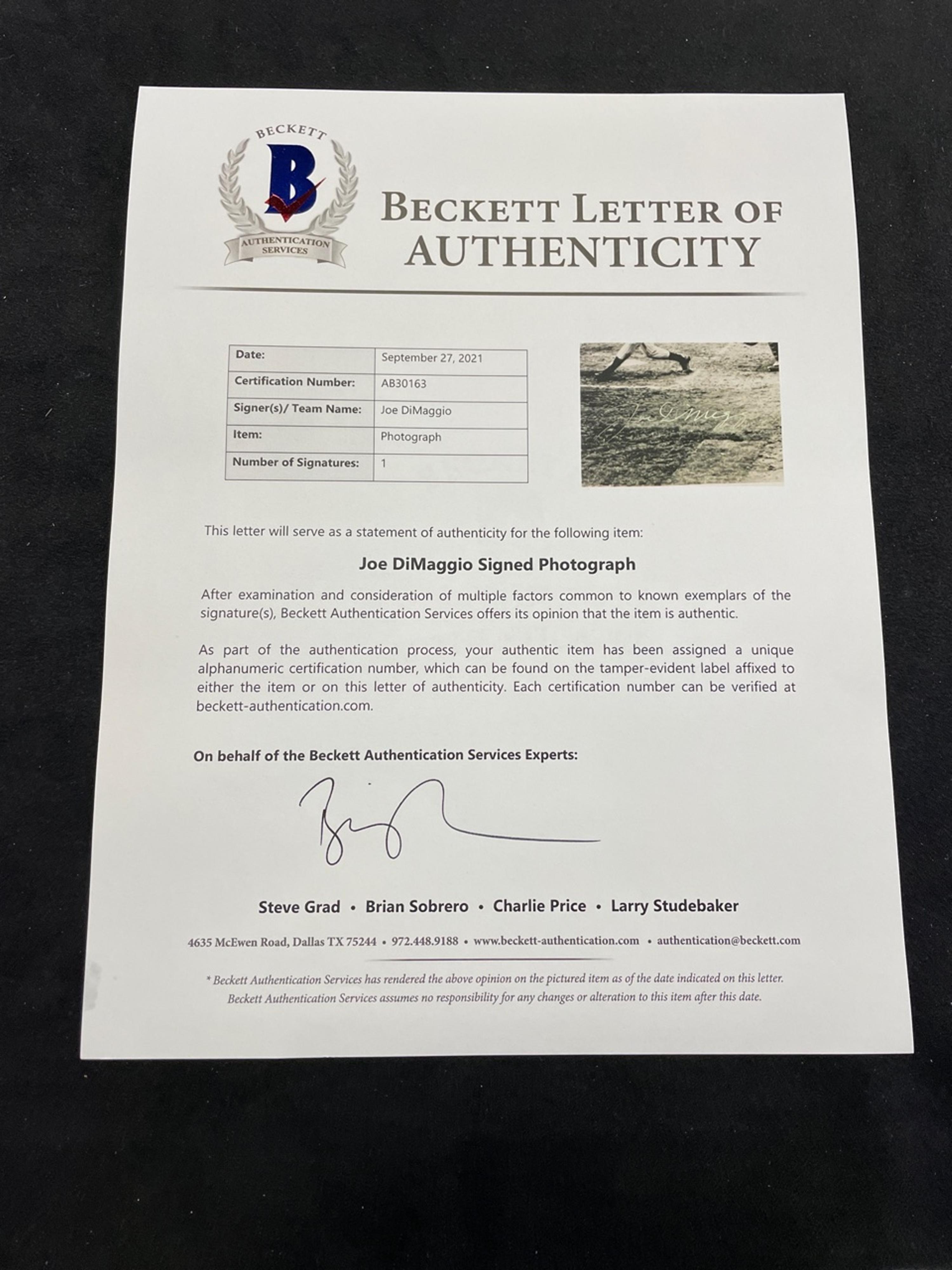 A Group of Joe DiMaggio Signed Autograph Items (Beckett Authentication Services BAS Certified),