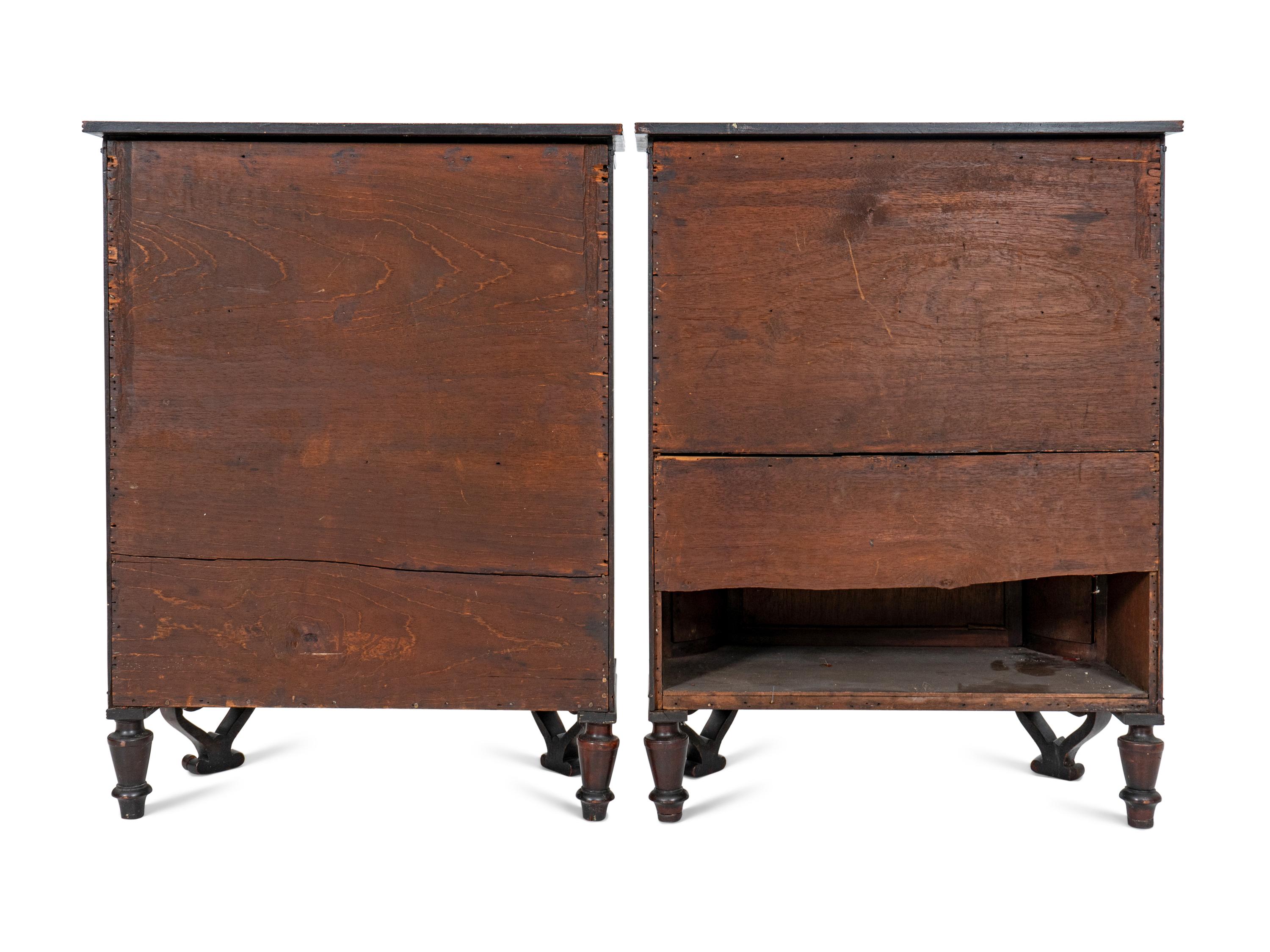 A Pair of Late Regency Brass and Satinwood-Inlaid Mahogany Cabinets