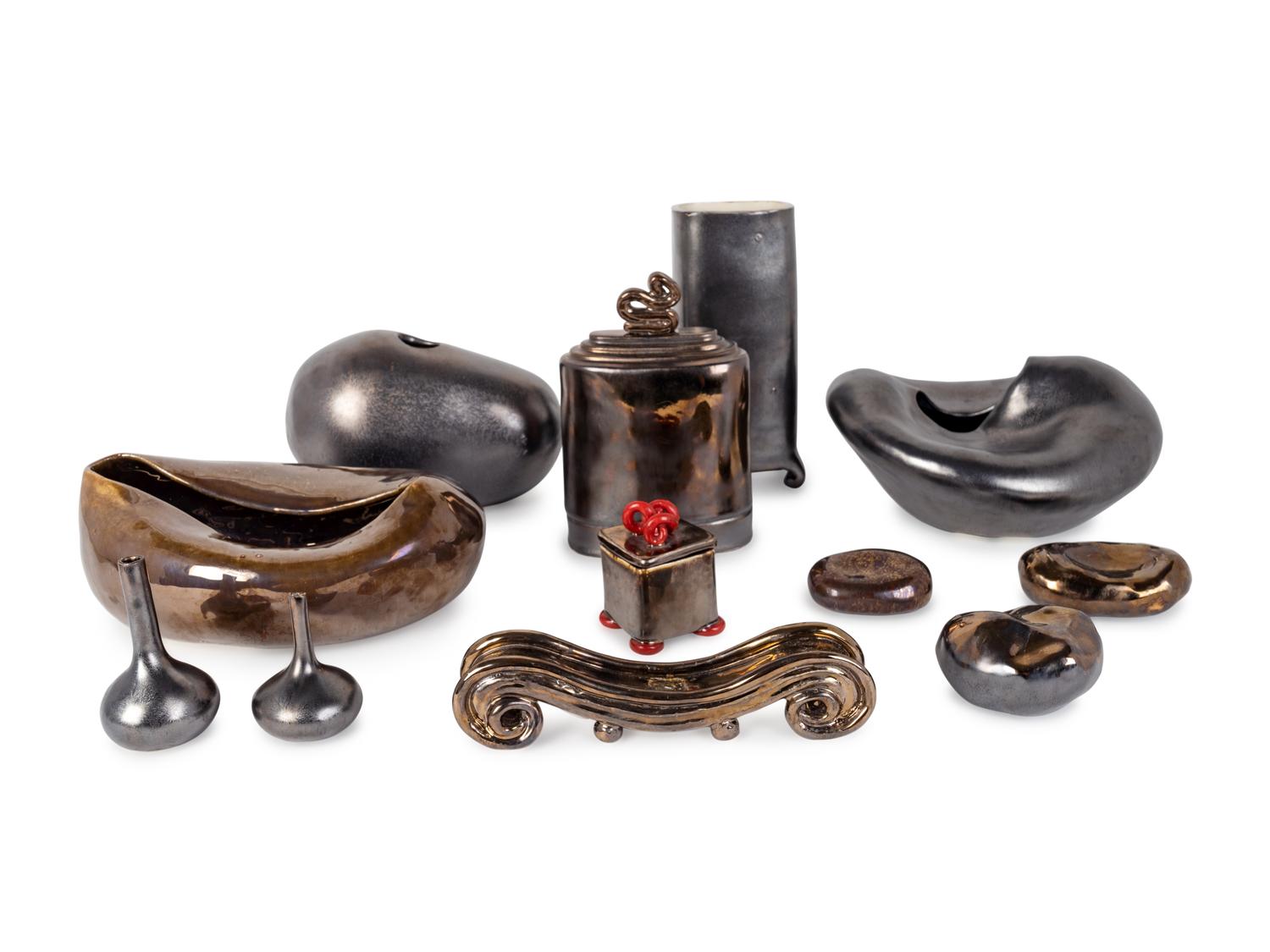 Group of Twelve Contemporary Metallic Glazed Ceramics by Harriett Bernbaum — 20TH/21ST CENTURY