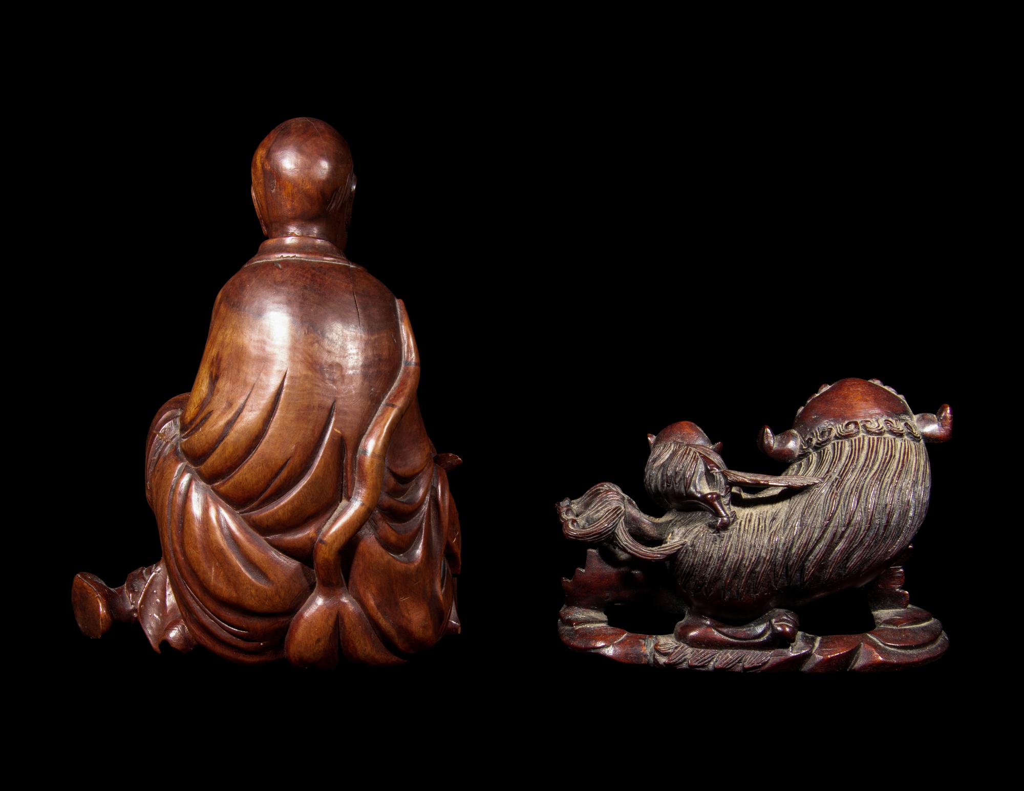 Two Chinese Carved Hardwood Figures