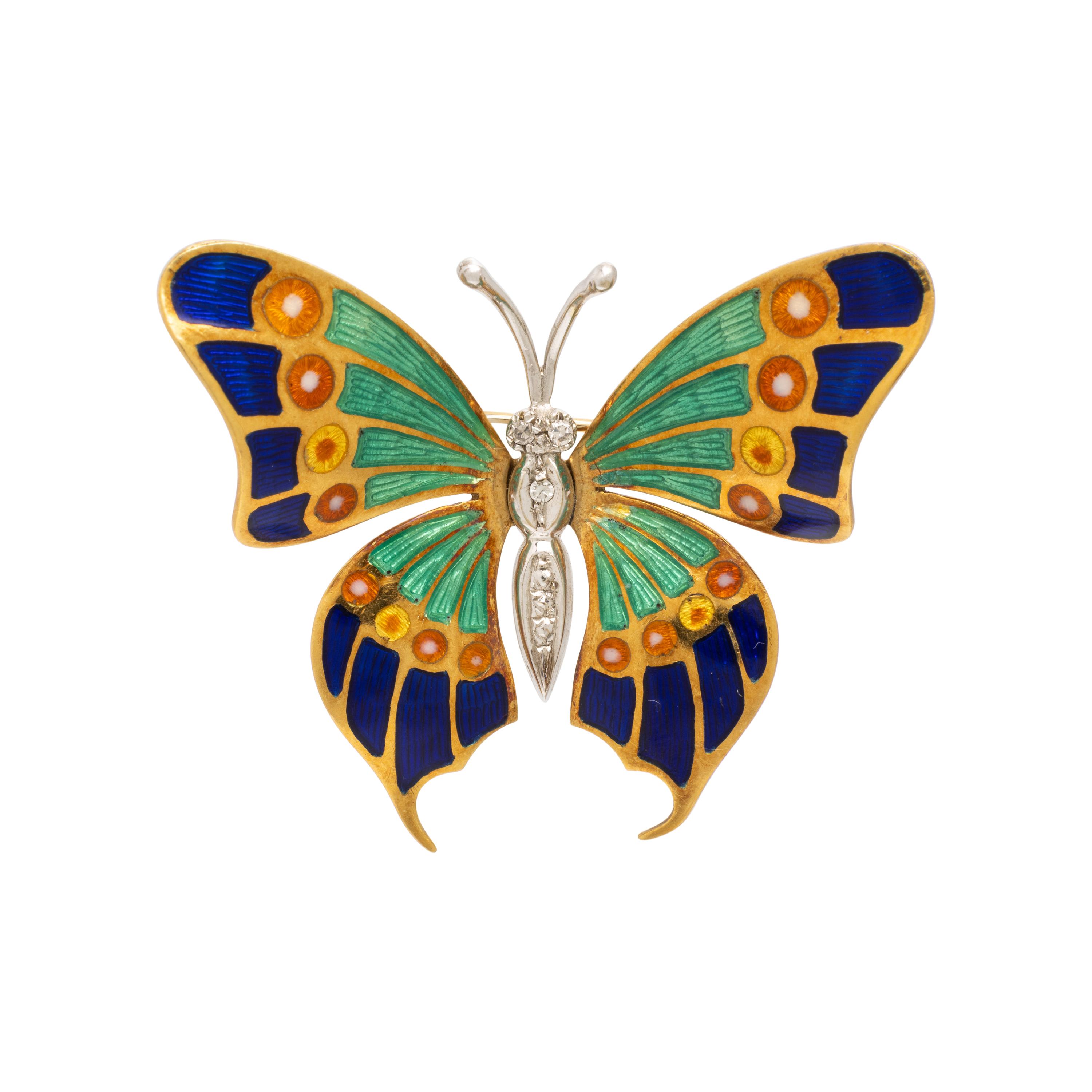 Enamel, Diamond, and Bicolor Gold Butterfly Brooch