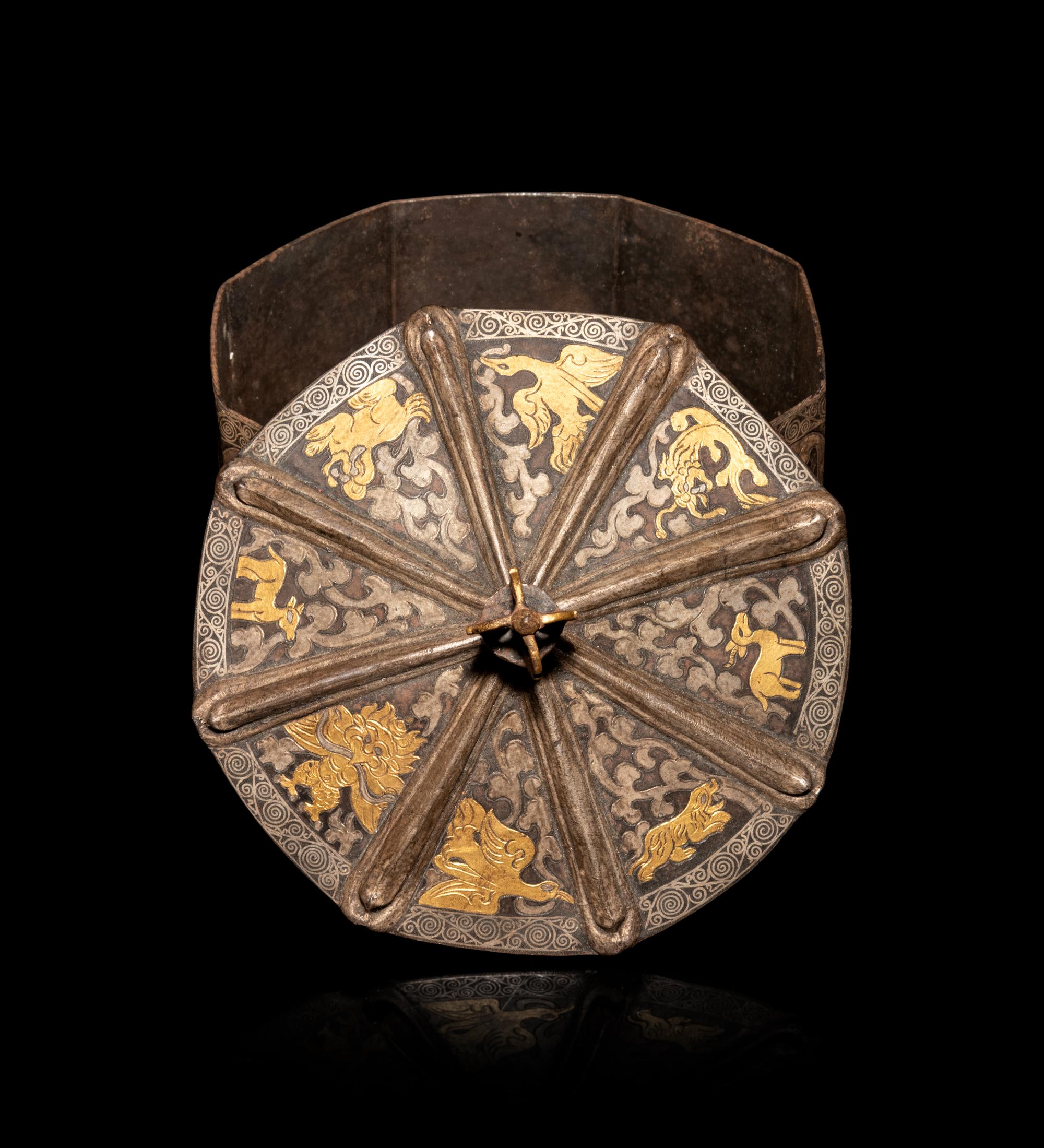 A Tibetan Gilt Decorated Metal Covered Box